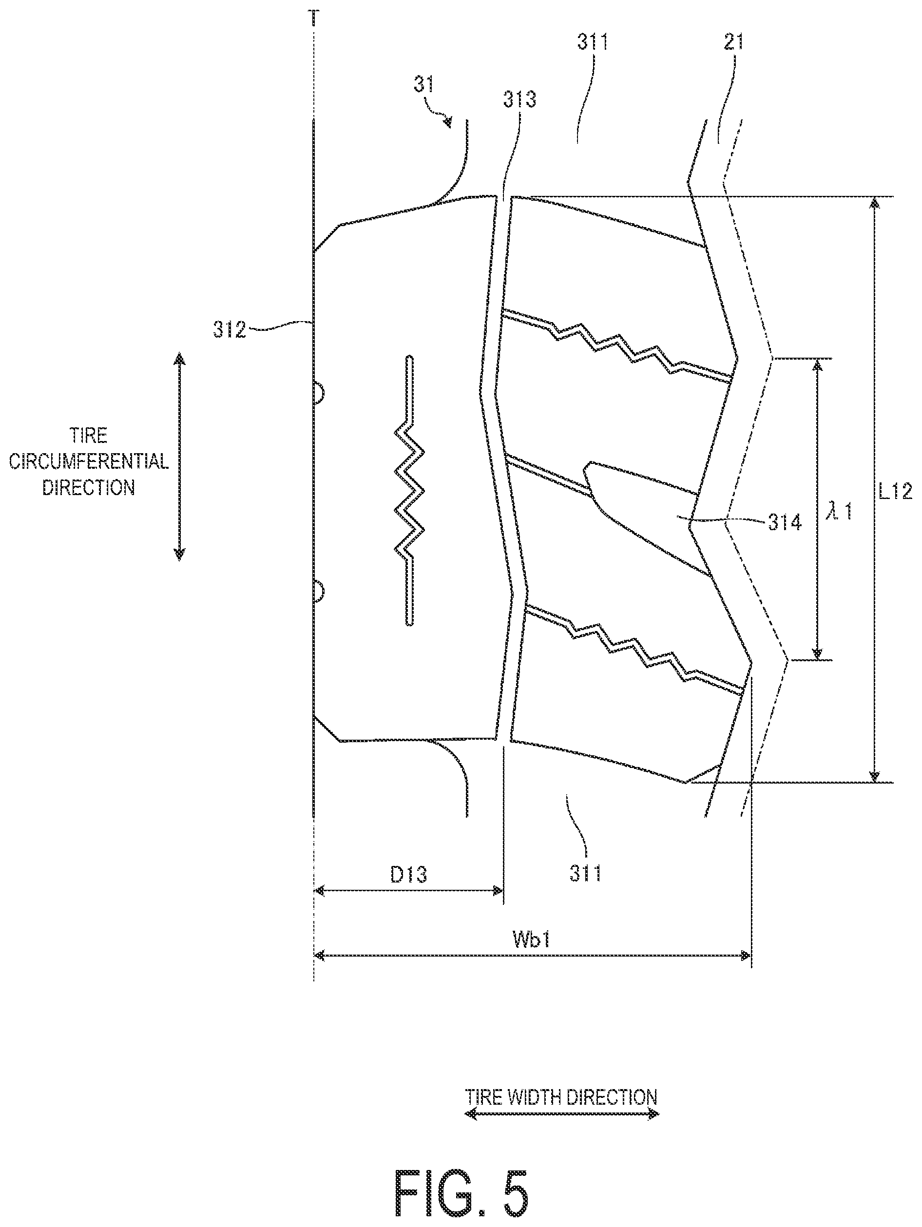 Patent US12403727 Figure 5 – Pneumatic tire