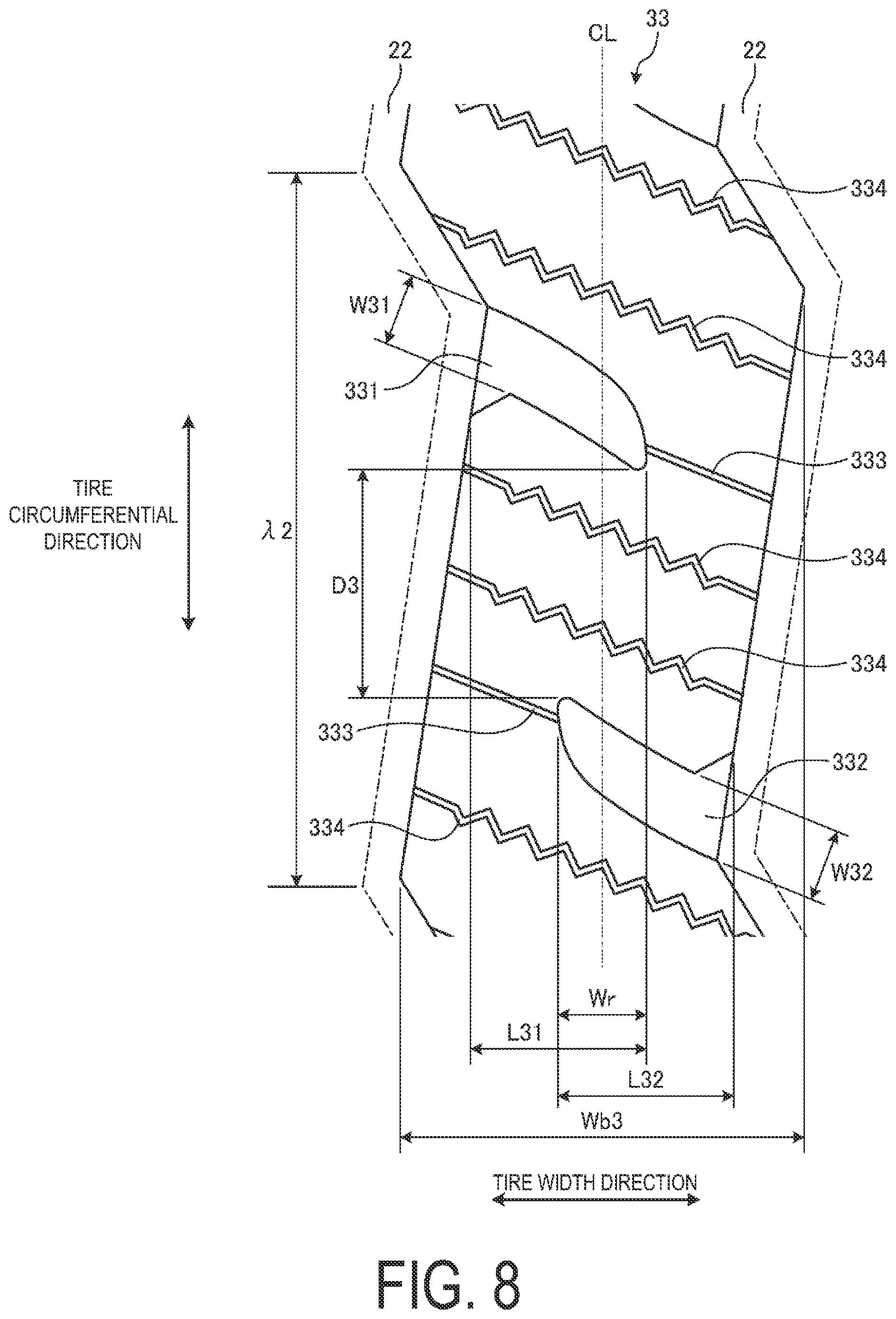 Patent US12403727 Figure 8 – Pneumatic tire