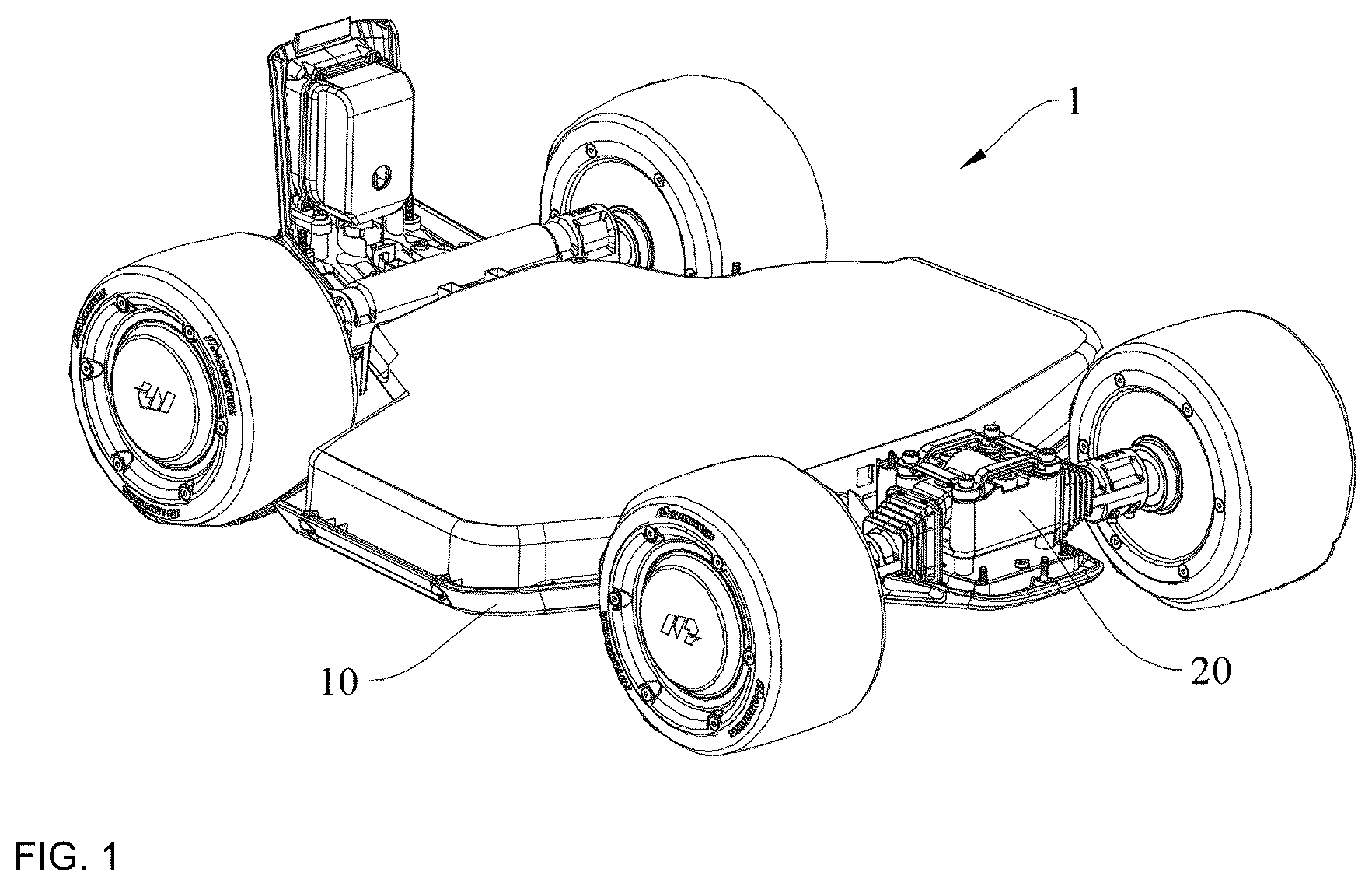 Patent US12403736 Figure 1 – Axle structure and vehicle