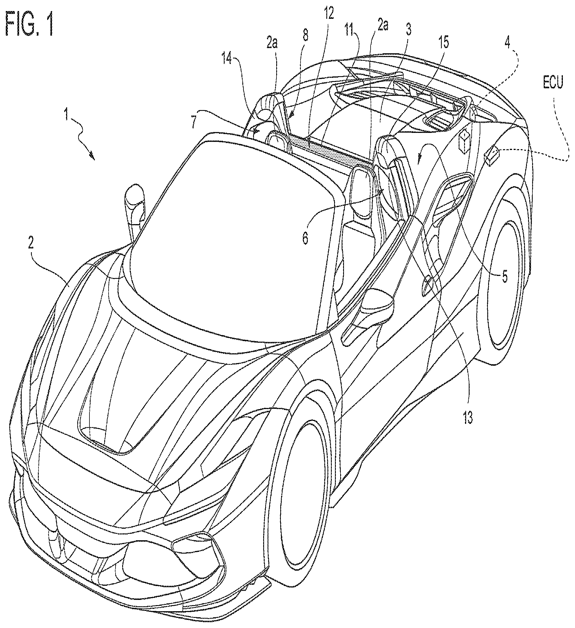 Patent US12403751 Figure 1 – Motor vehicle including controllable rear window and roof