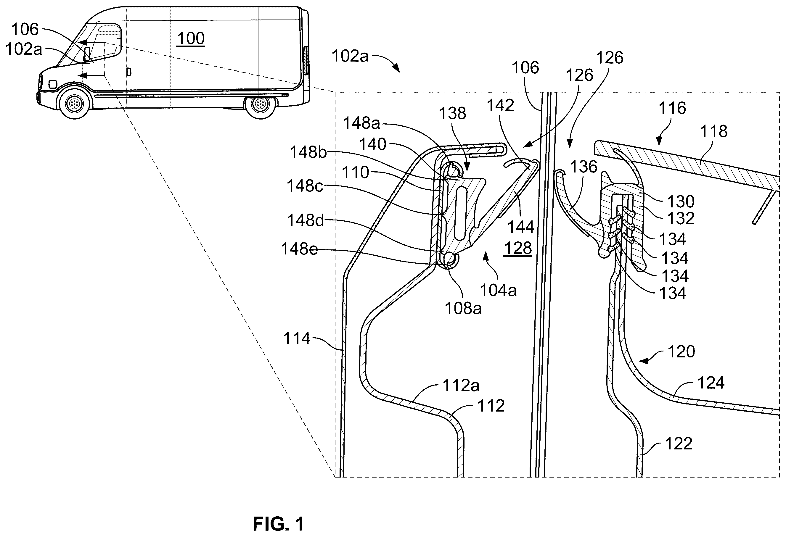 Patent US12403754 Figure 1 – Hidden outer belt seal