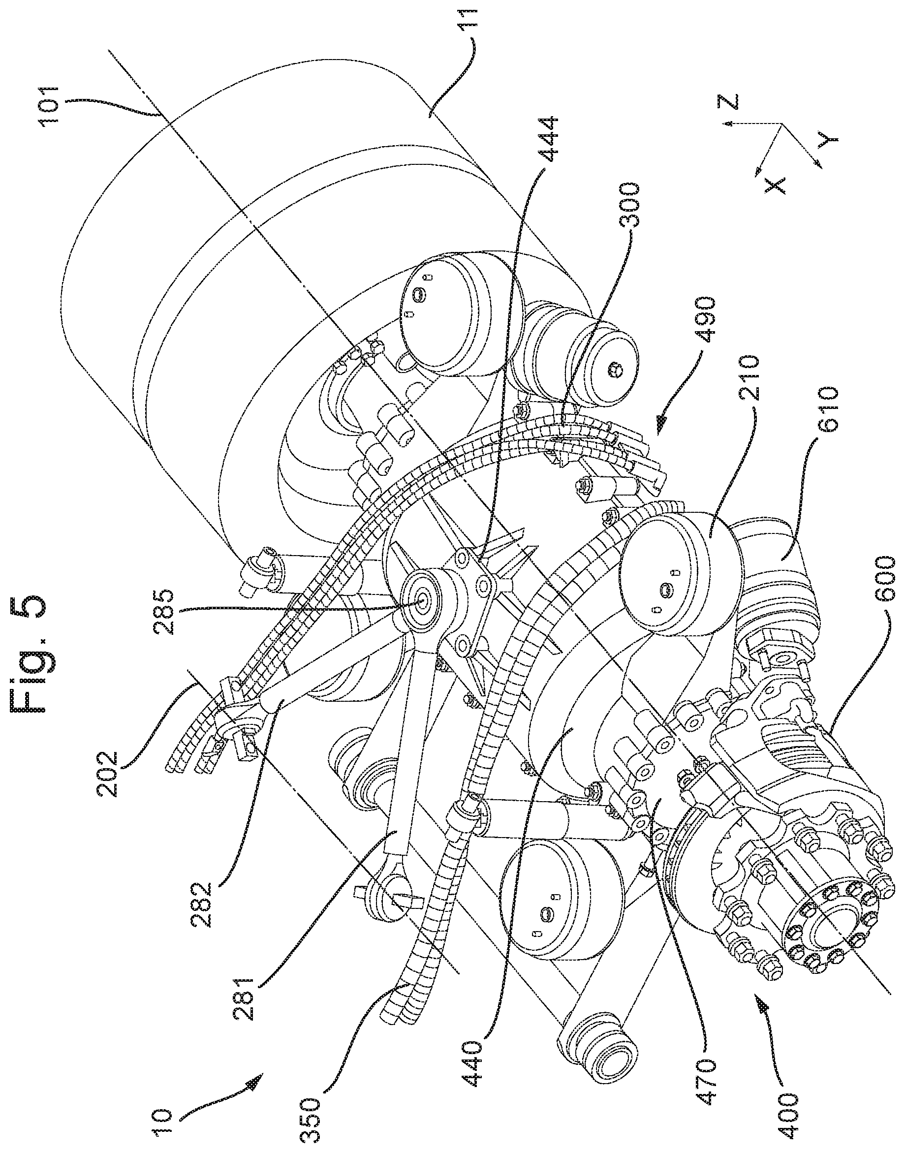 Patent US12403756 Figure 5 – Rear axle with integrated electric motor