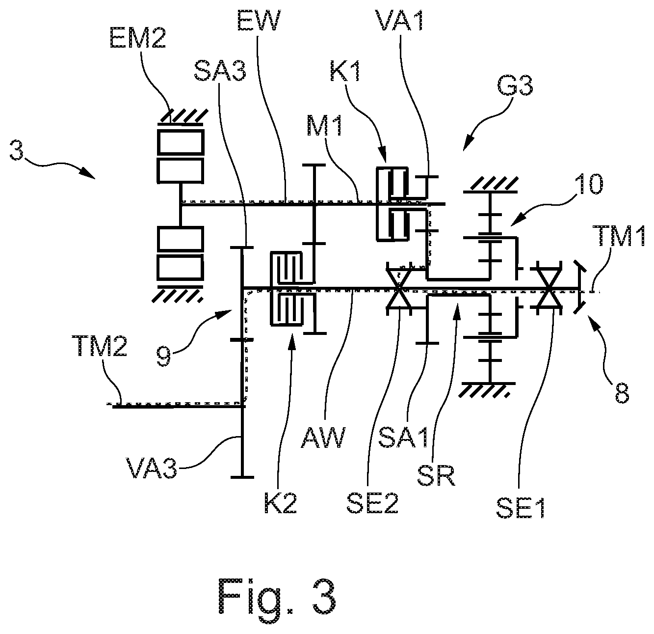 Patent US12403759 Figure 3 – Drive arrangement for a tractor