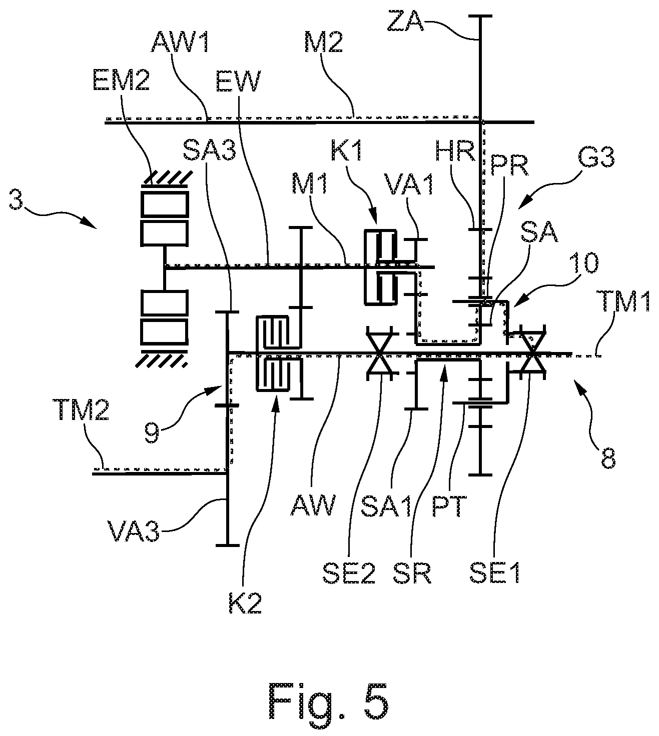 Patent US12403759 Figure 5 – Drive arrangement for a tractor
