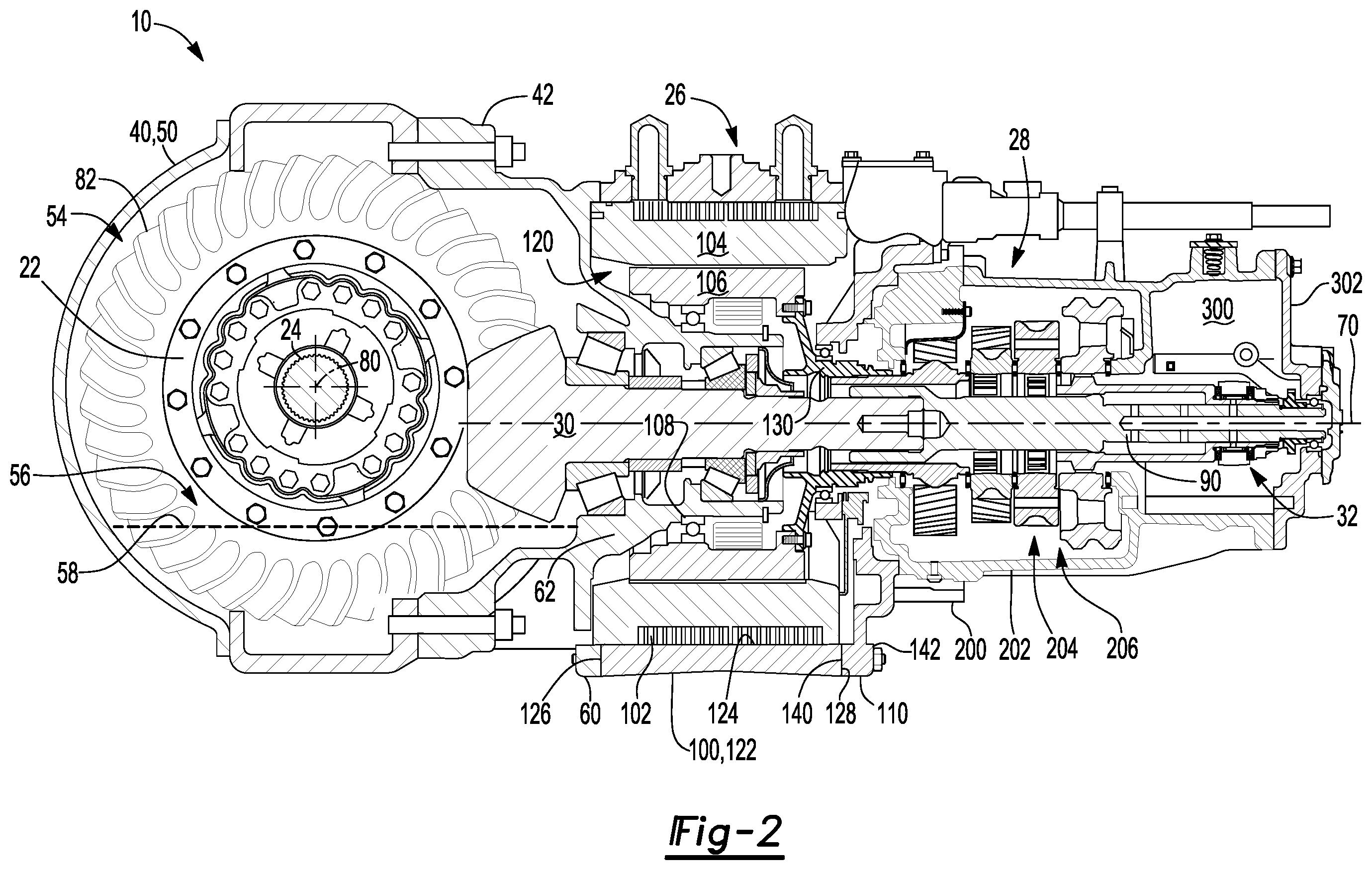 Patent US12403762 Figure 2 – Axle assembly having a shift mechanism