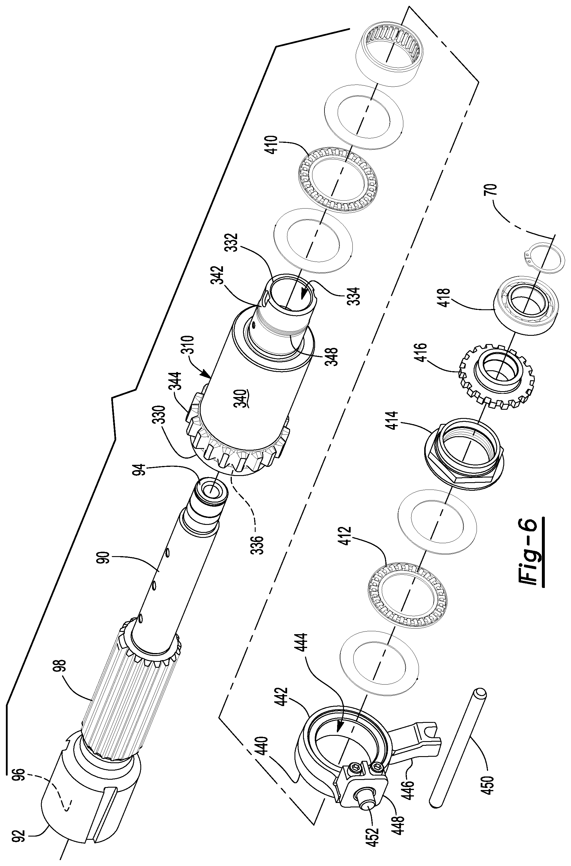Patent US12403762 Figure 6 – Axle assembly having a shift mechanism