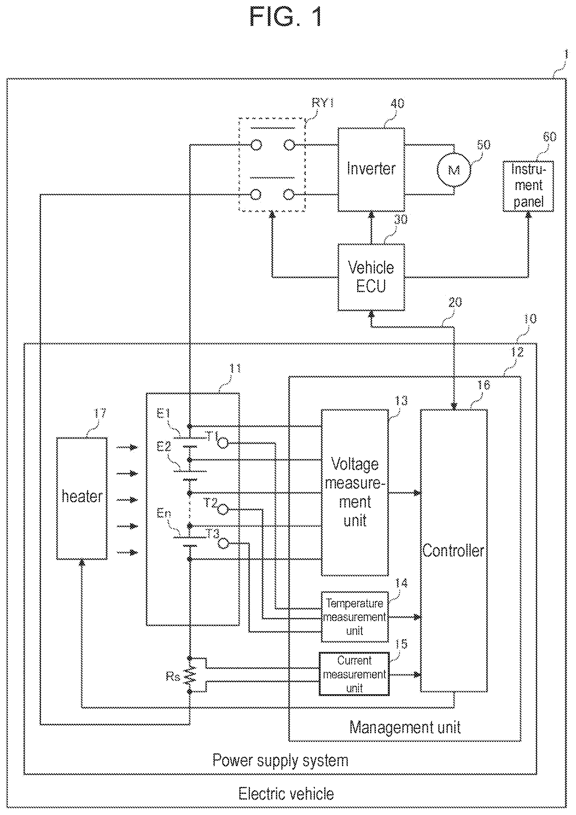 Patent US12403771 — Abnormality diagnosing system, and power supply system for vehicle — Figure 1