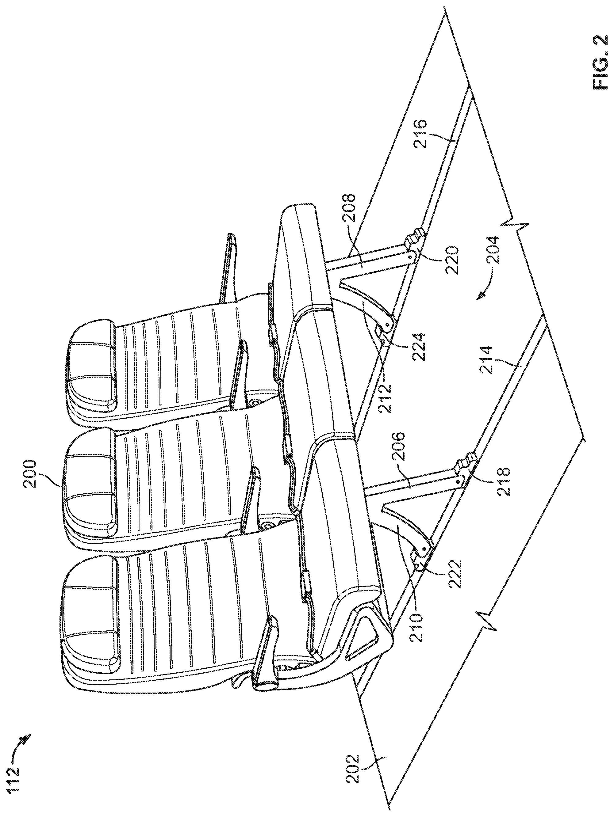 Patent US12403795 Figure 2 – Seat fittings for attaching seats to seat tracks in a vehicle and related systems and methods