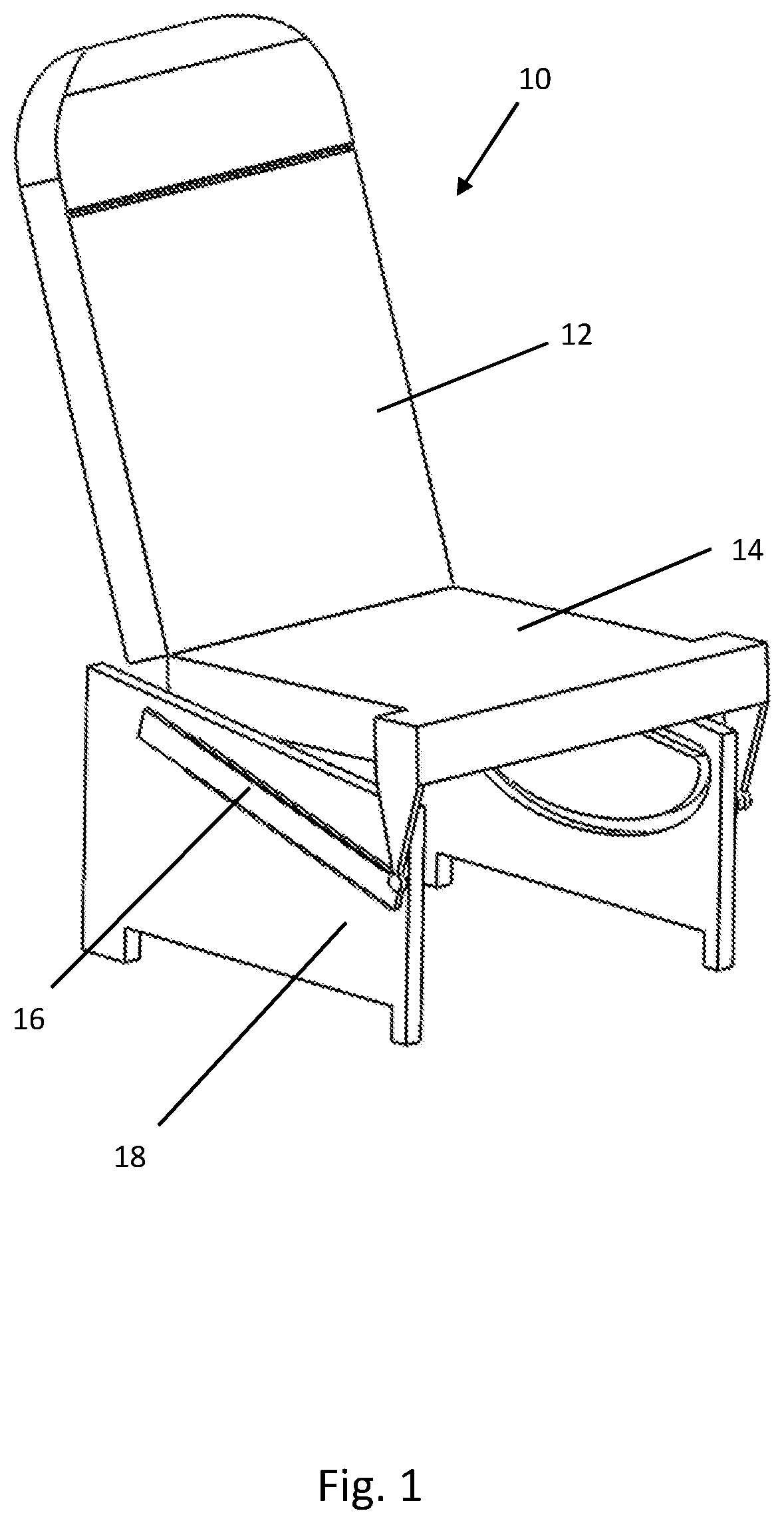 Patent US12403800 Figure 1 – Aircraft seat with cam followers