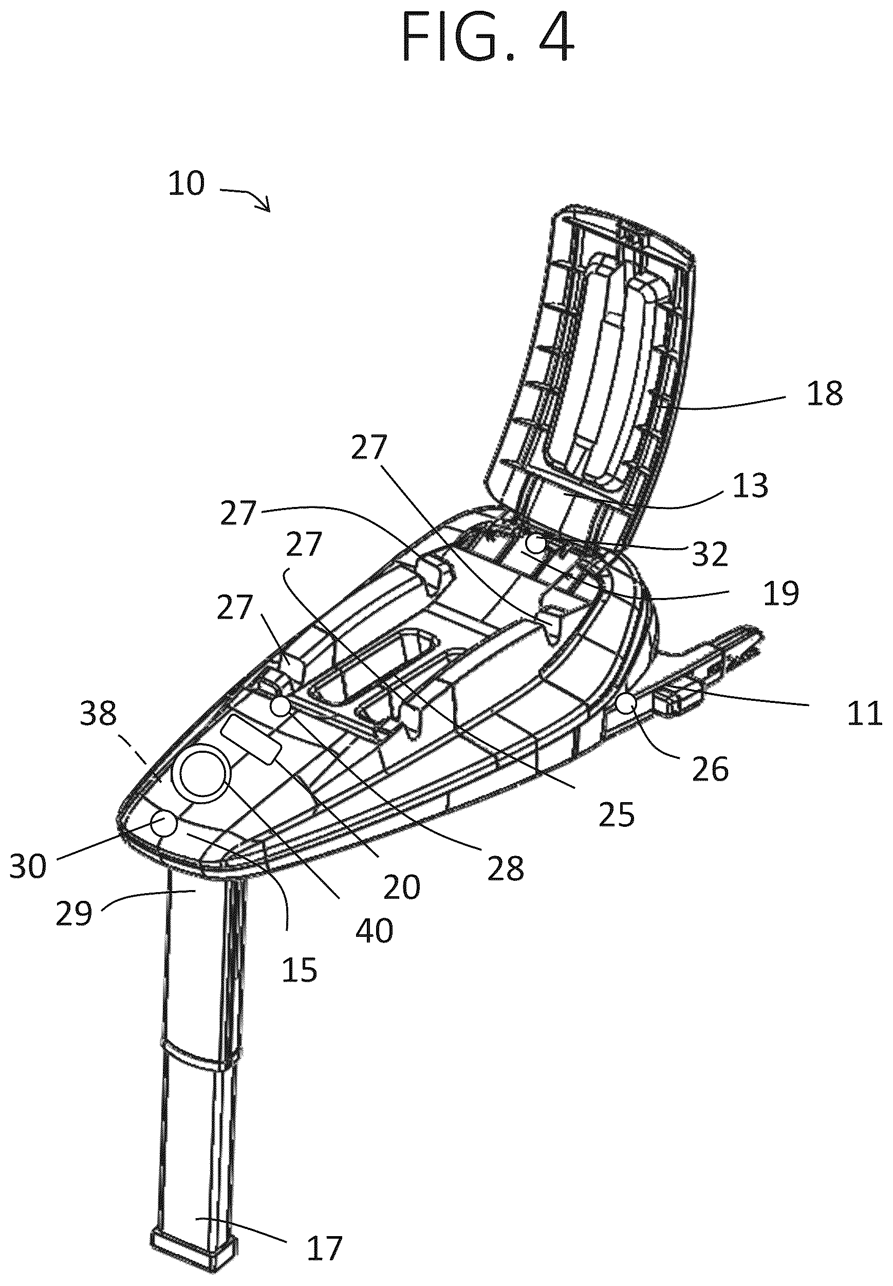 Patent US12403802 Figure 4 – Car seat base with installation guidance and locking anti-rebounding mechanism