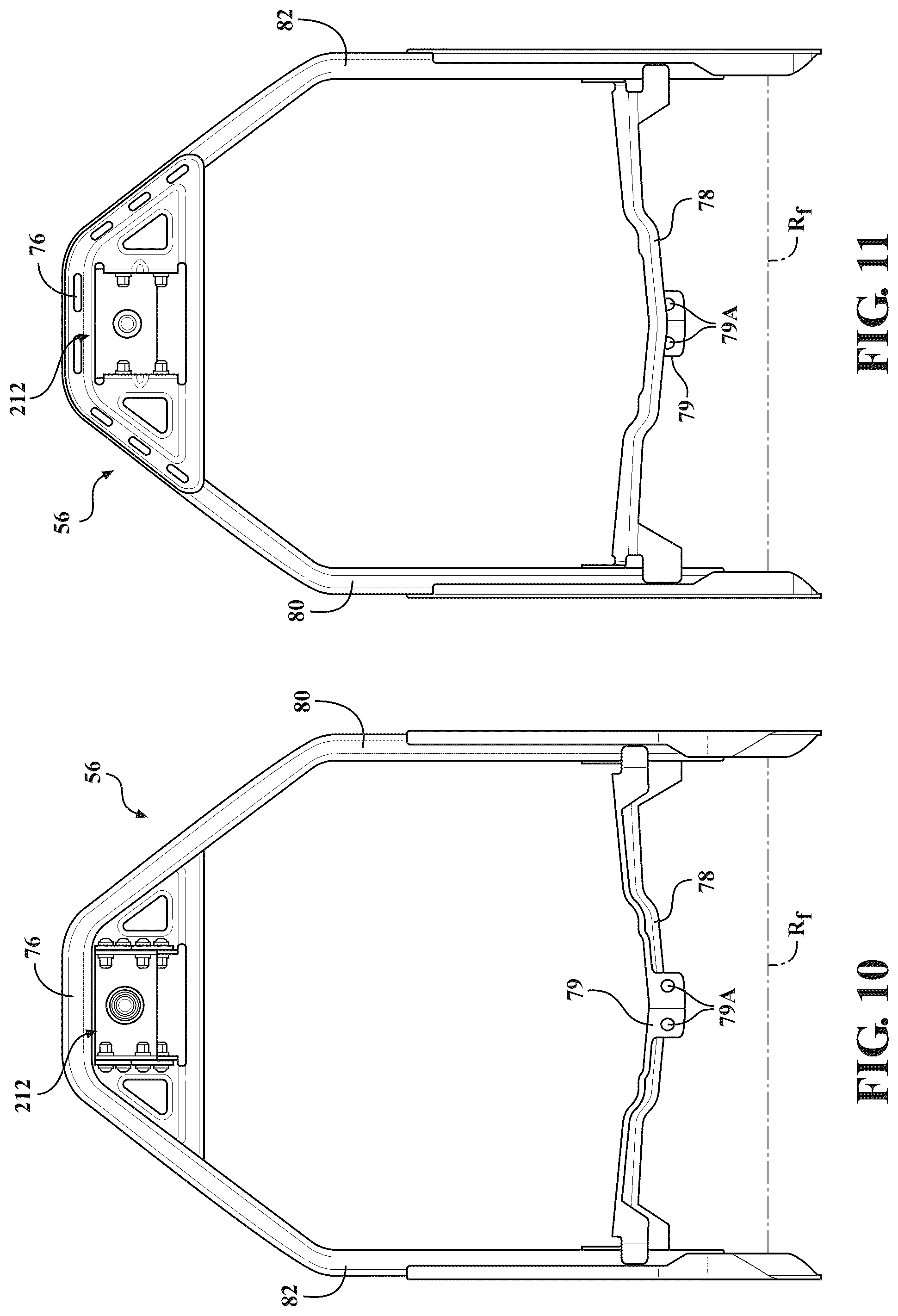 Patent US12403803 Figure 10 – Seat assemblies having fixed frames and movable seat cushions and movable seat backs with vertical dampers and clamps coupling the vertical dampers to the fixed frames