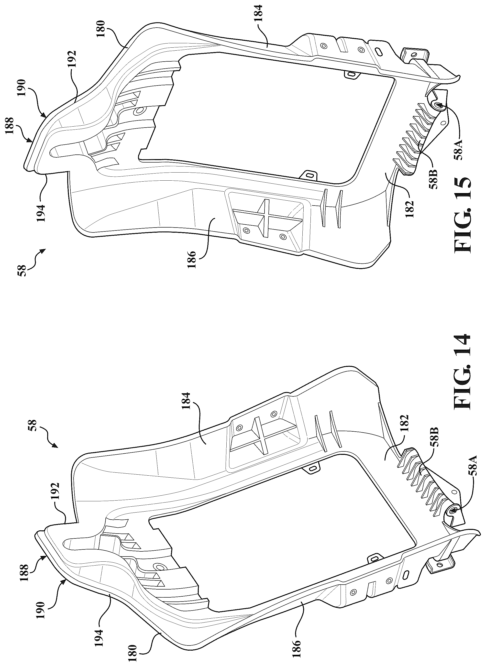 Patent US12403803 Figure 12 – Seat assemblies having fixed frames and movable seat cushions and movable seat backs with vertical dampers and clamps coupling the vertical dampers to the fixed frames