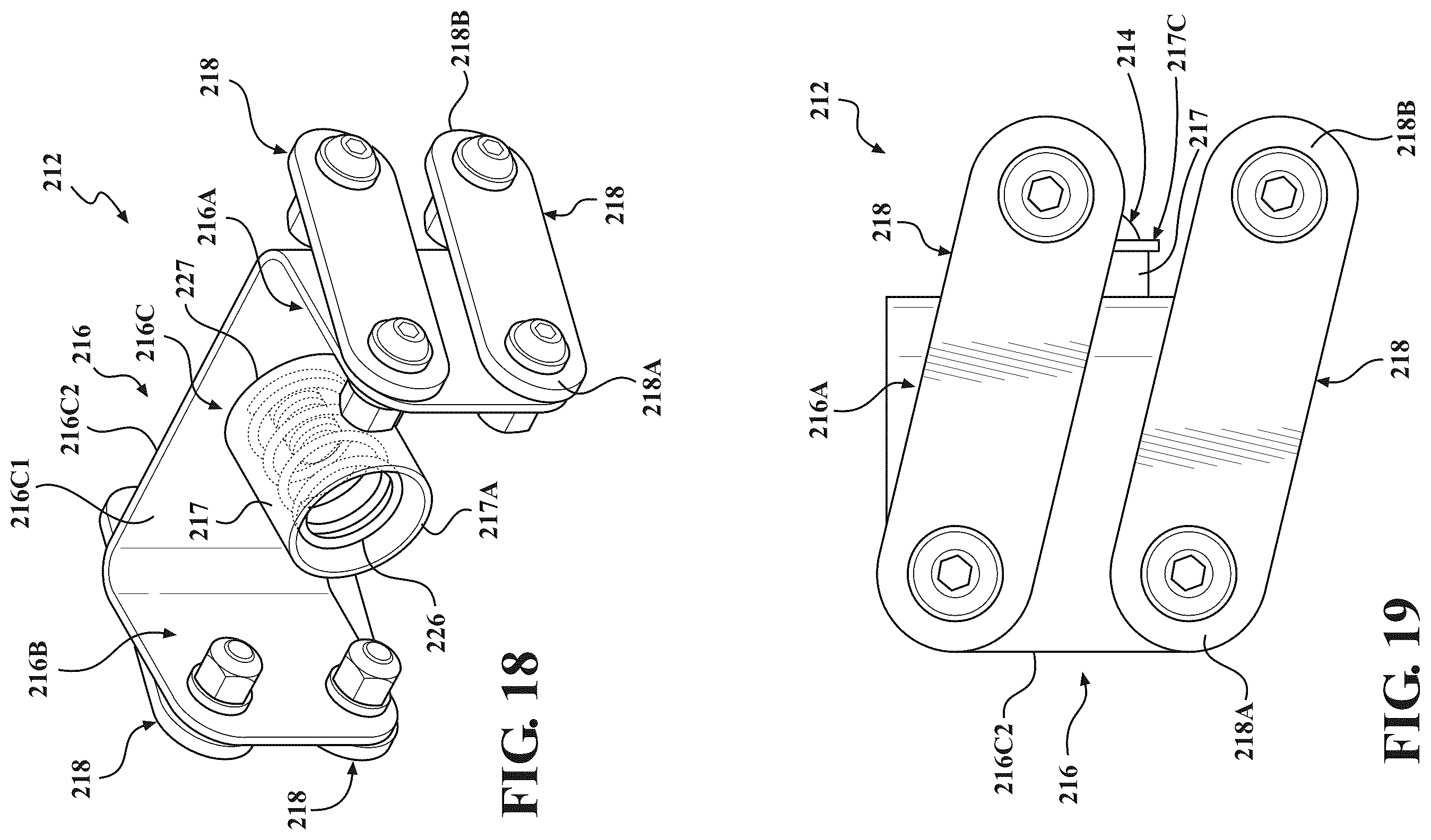 Patent US12403803 Figure 14 – Seat assemblies having fixed frames and movable seat cushions and movable seat backs with vertical dampers and clamps coupling the vertical dampers to the fixed frames