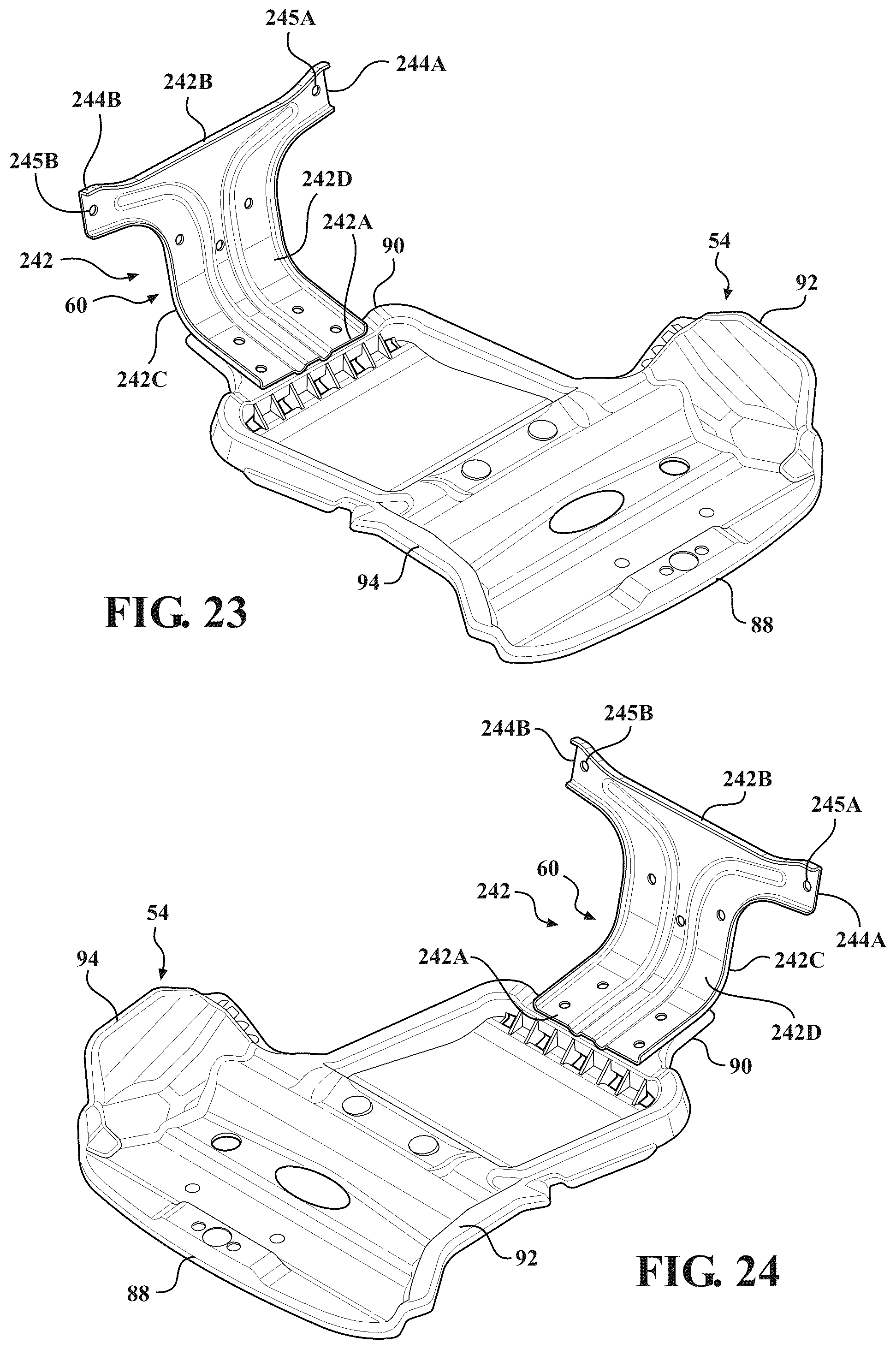 Patent US12403803 Figure 18 – Seat assemblies having fixed frames and movable seat cushions and movable seat backs with vertical dampers and clamps coupling the vertical dampers to the fixed frames