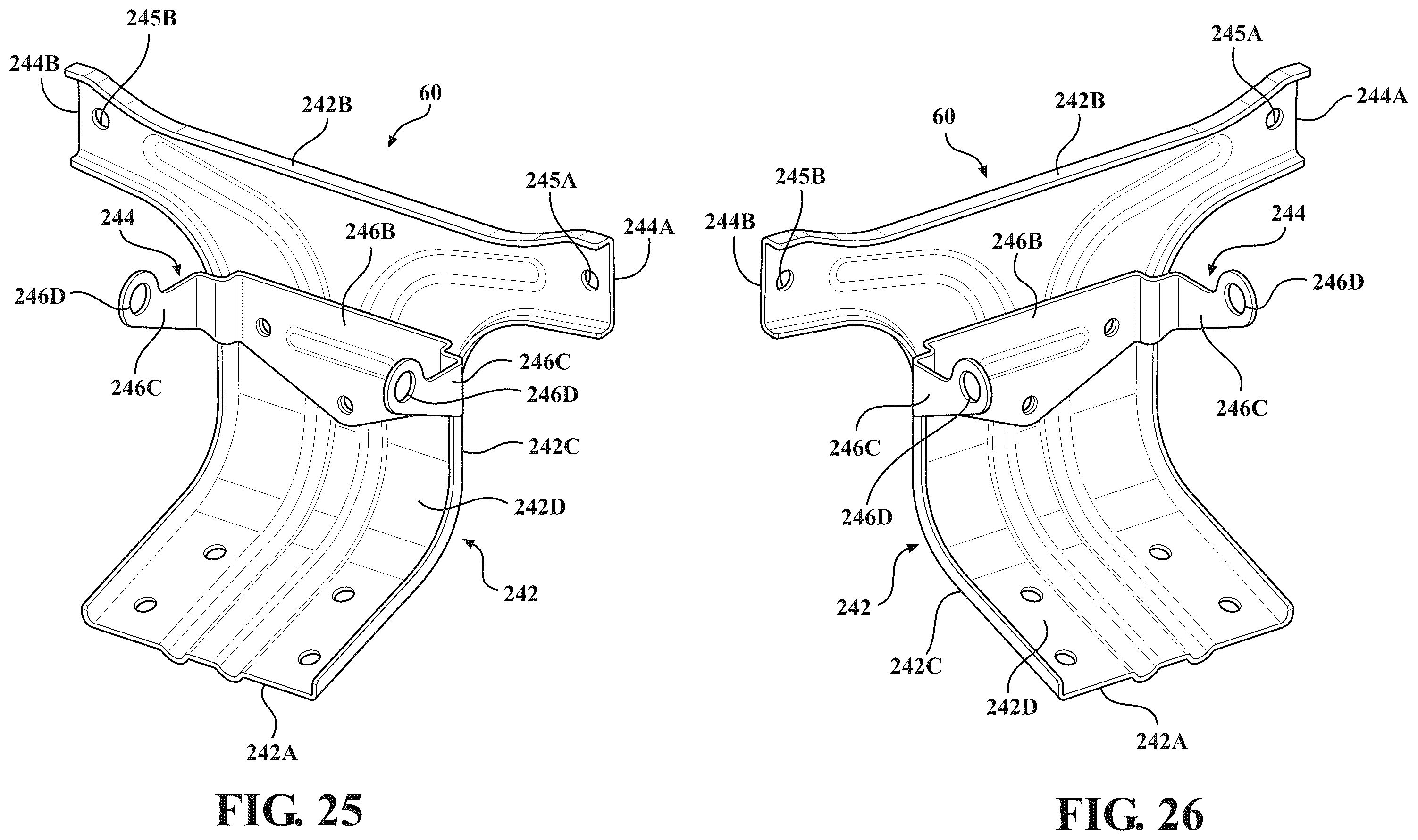 Patent US12403803 Figure 19 – Seat assemblies having fixed frames and movable seat cushions and movable seat backs with vertical dampers and clamps coupling the vertical dampers to the fixed frames