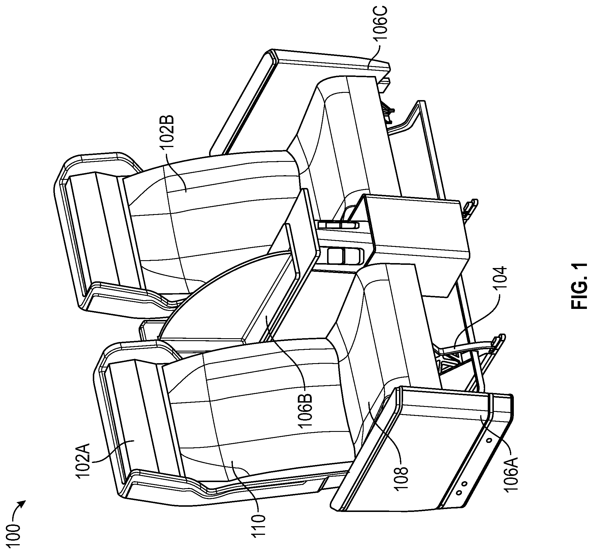 Patent US12403804 Figure 1 – Armrest control mechanism for passenger seat