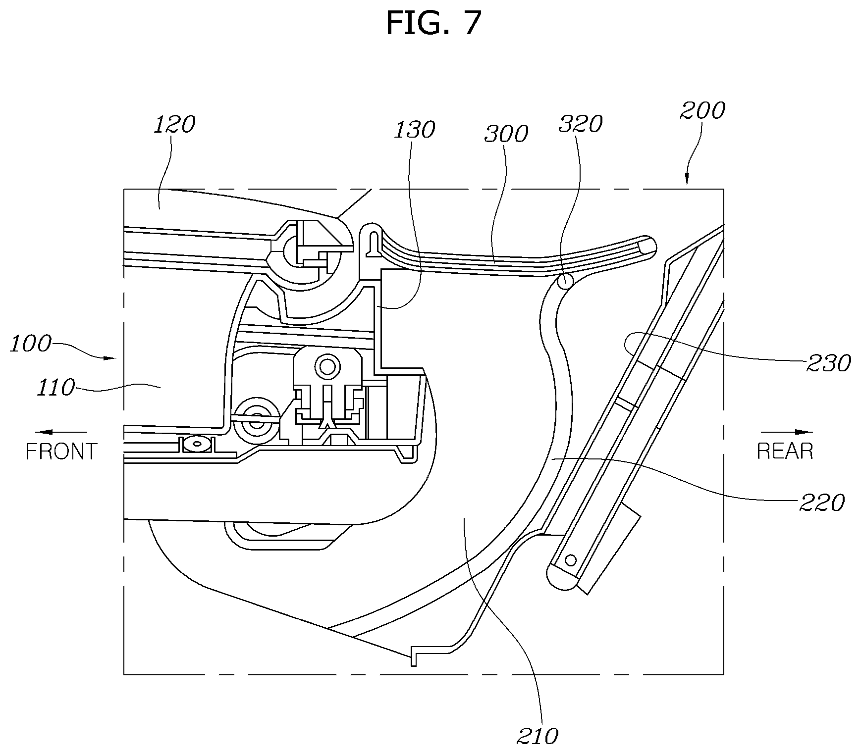 Patent US12403805 Figure 7 – Armrest assembly of rear seat for vehicle