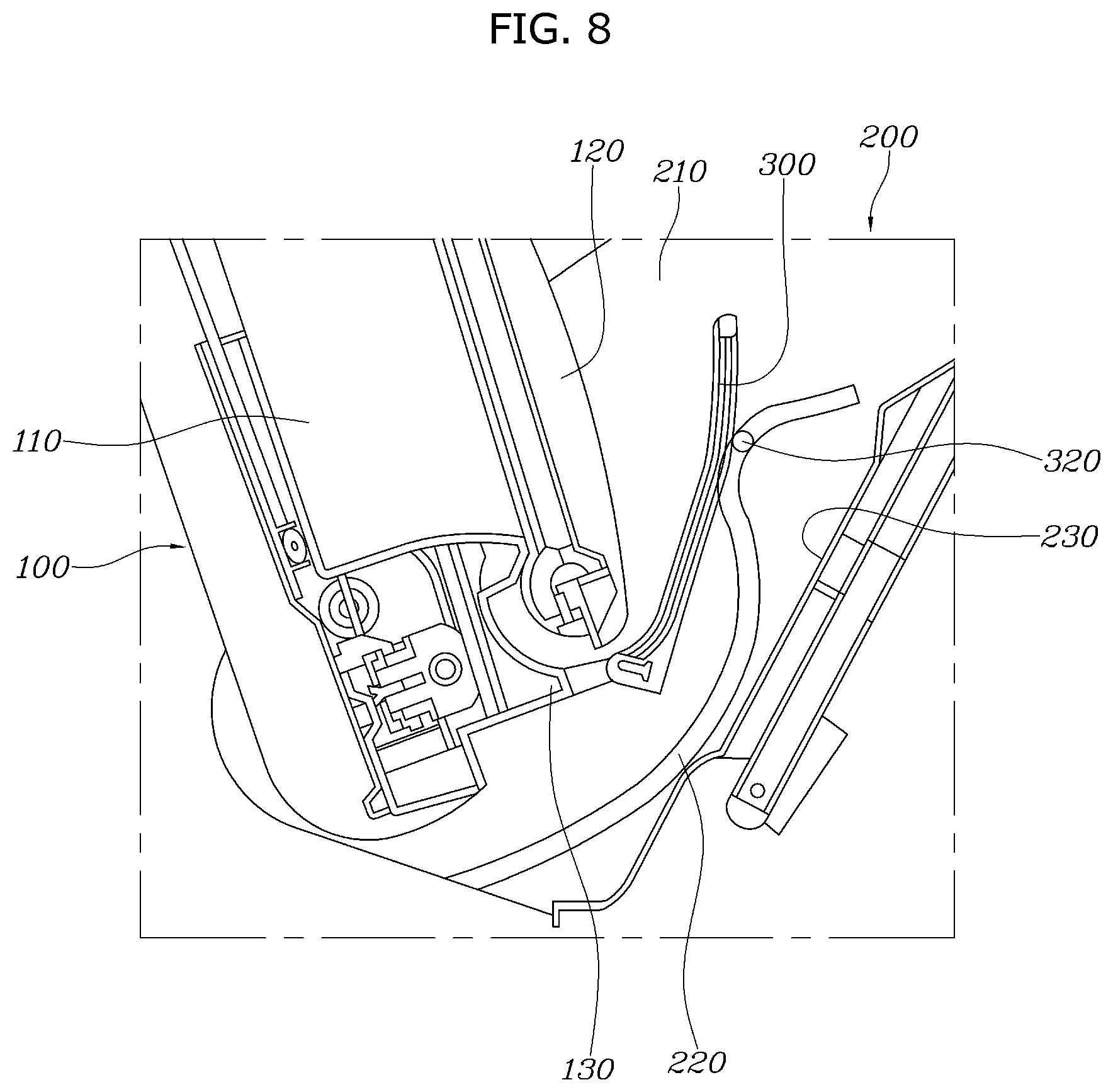 Patent US12403805 Figure 8 – Armrest assembly of rear seat for vehicle