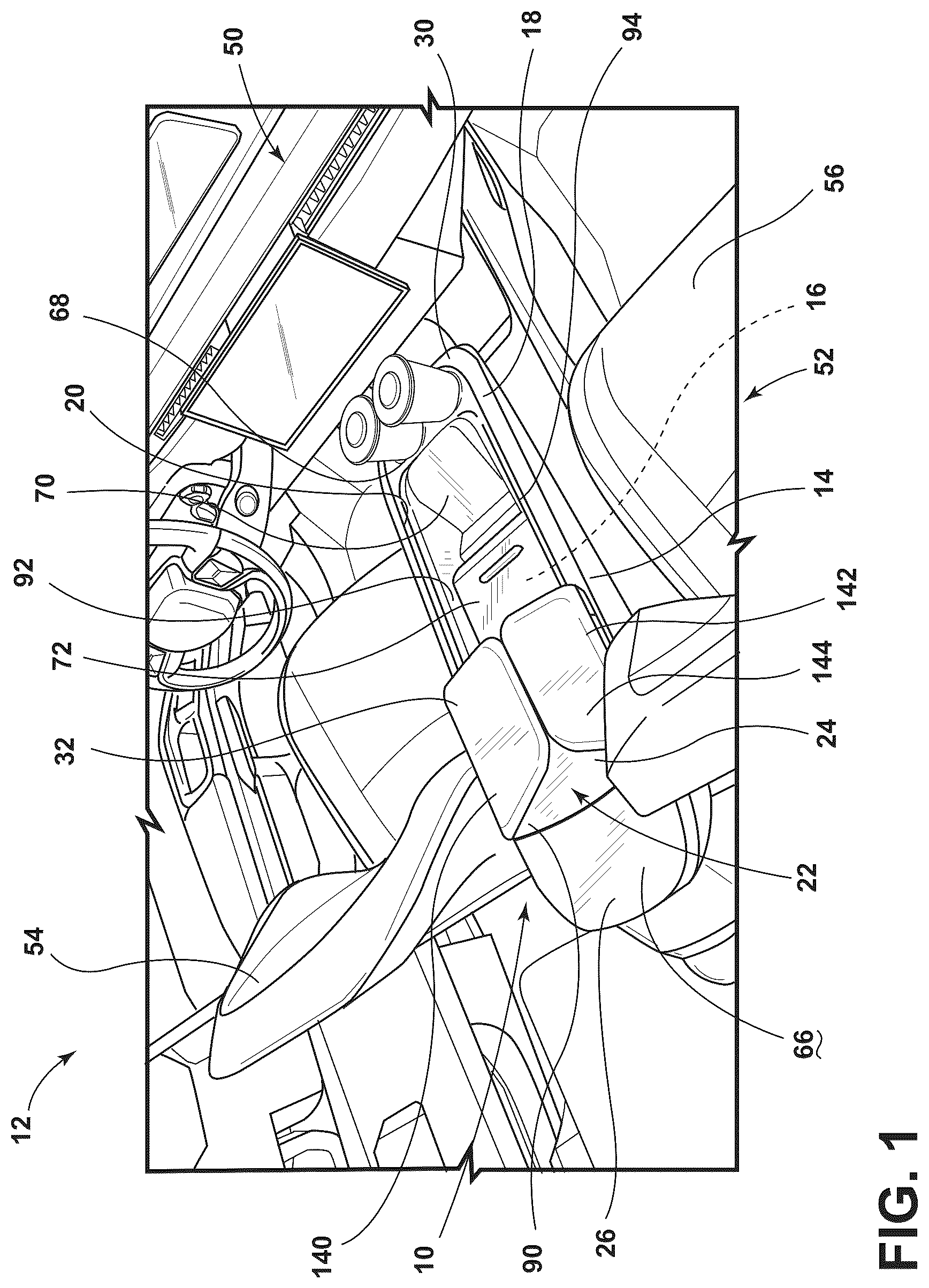 Patent US12403808 Figure 1 – Vehicle console assembly