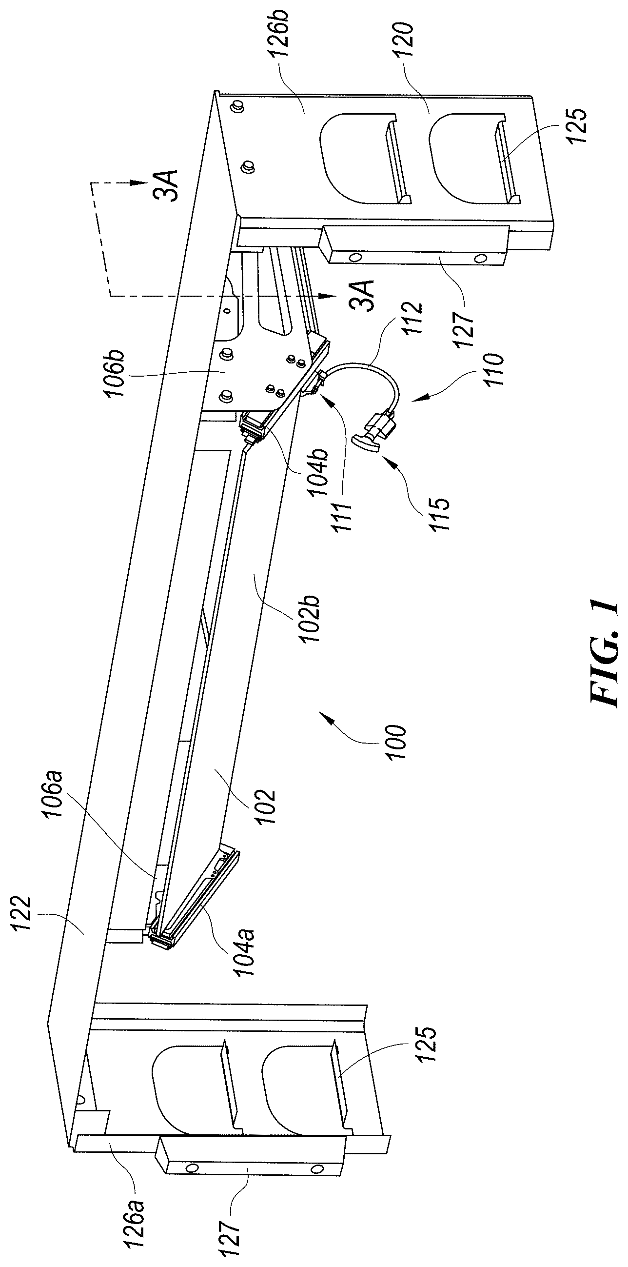 Patent US12403809 Figure 1 – Transfer ramp systems for loading, unloading, or transferring cargo between one or more commercial vehicles and associated systems, devices, and methods