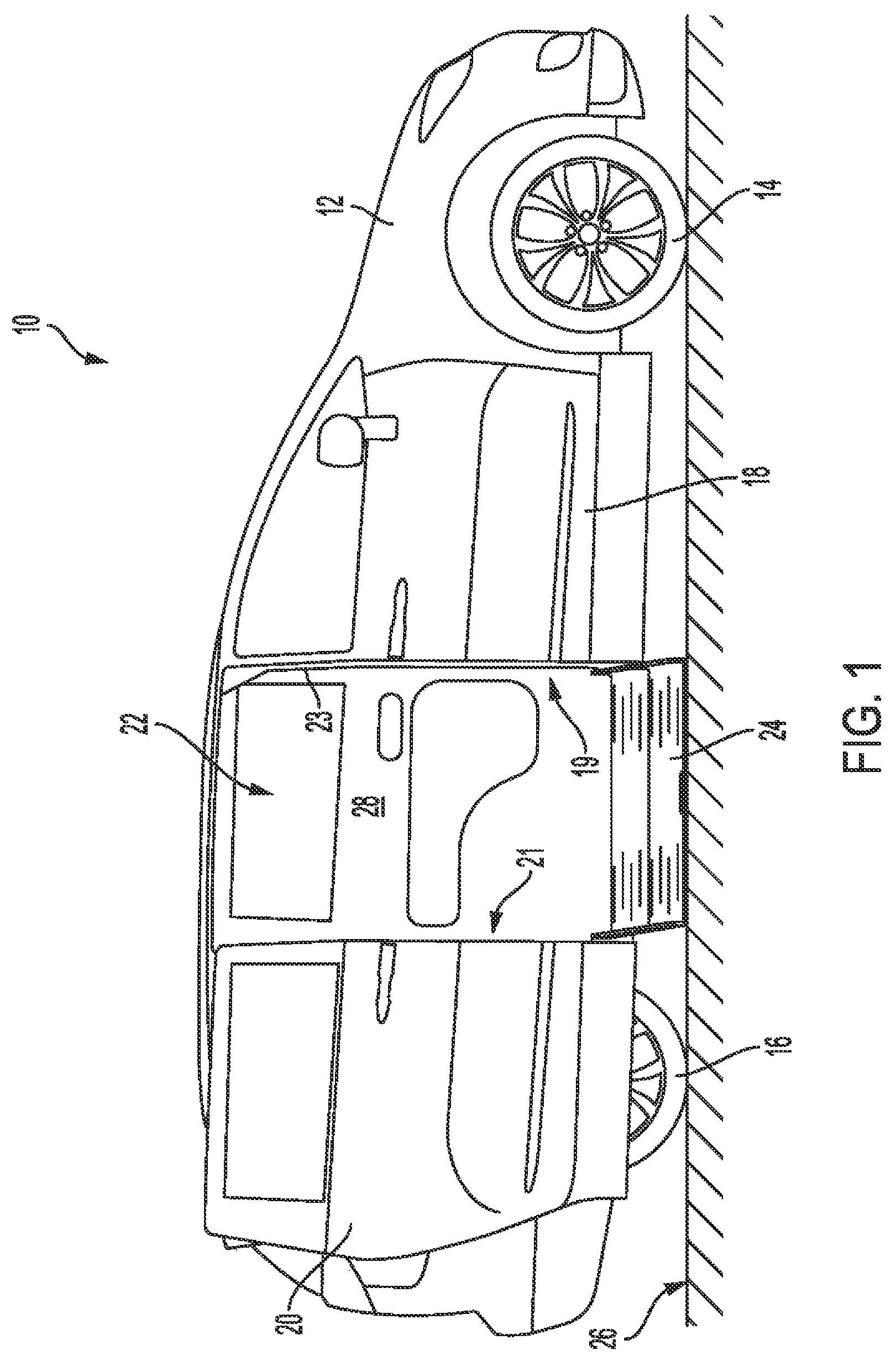 Patent US12403810 Figure 1 – Ramp assembly for a passenger vehicle