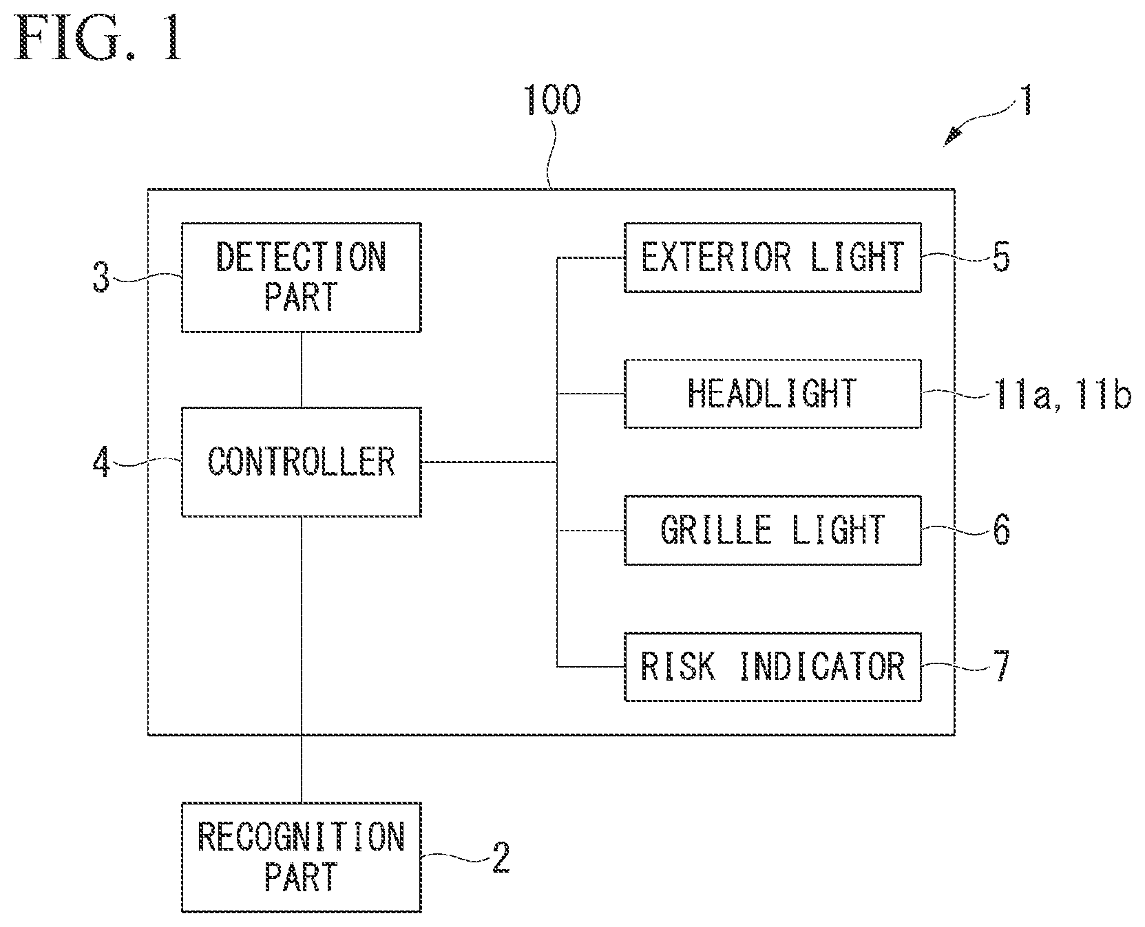 Patent US12403821 Figure 1 – Illumination device for vehicle and illumination device