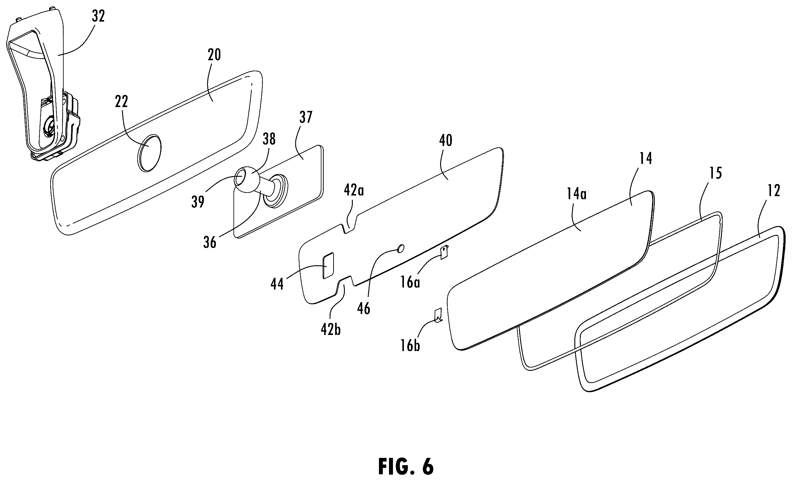 Patent US12403829 Figure 4 – Low profile inside mirror with mount fixed to a substrate of a mirror element