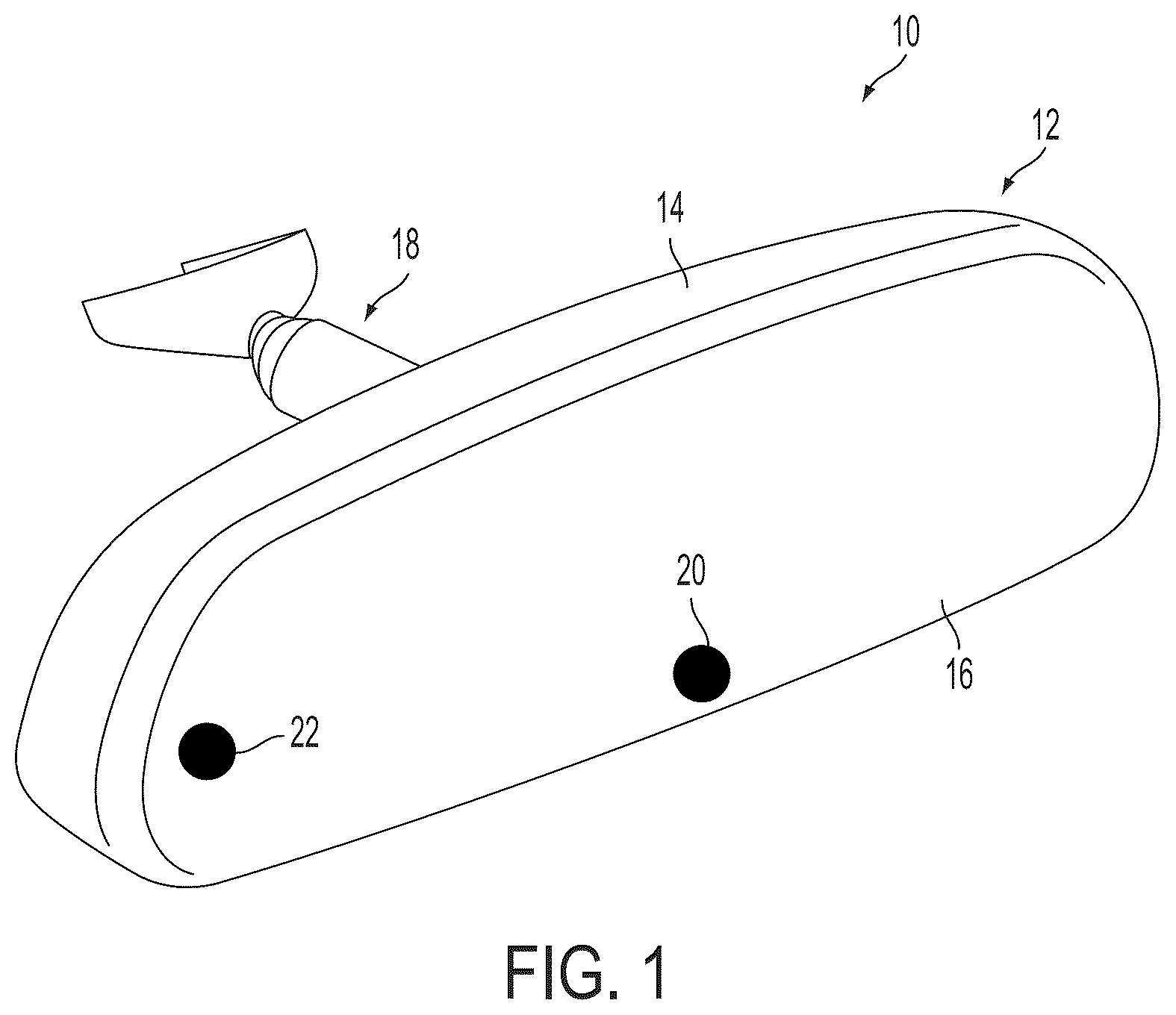 Patent US12403834 Figure 1 – Vehicular driver monitoring system with camera at interior mirror assembly