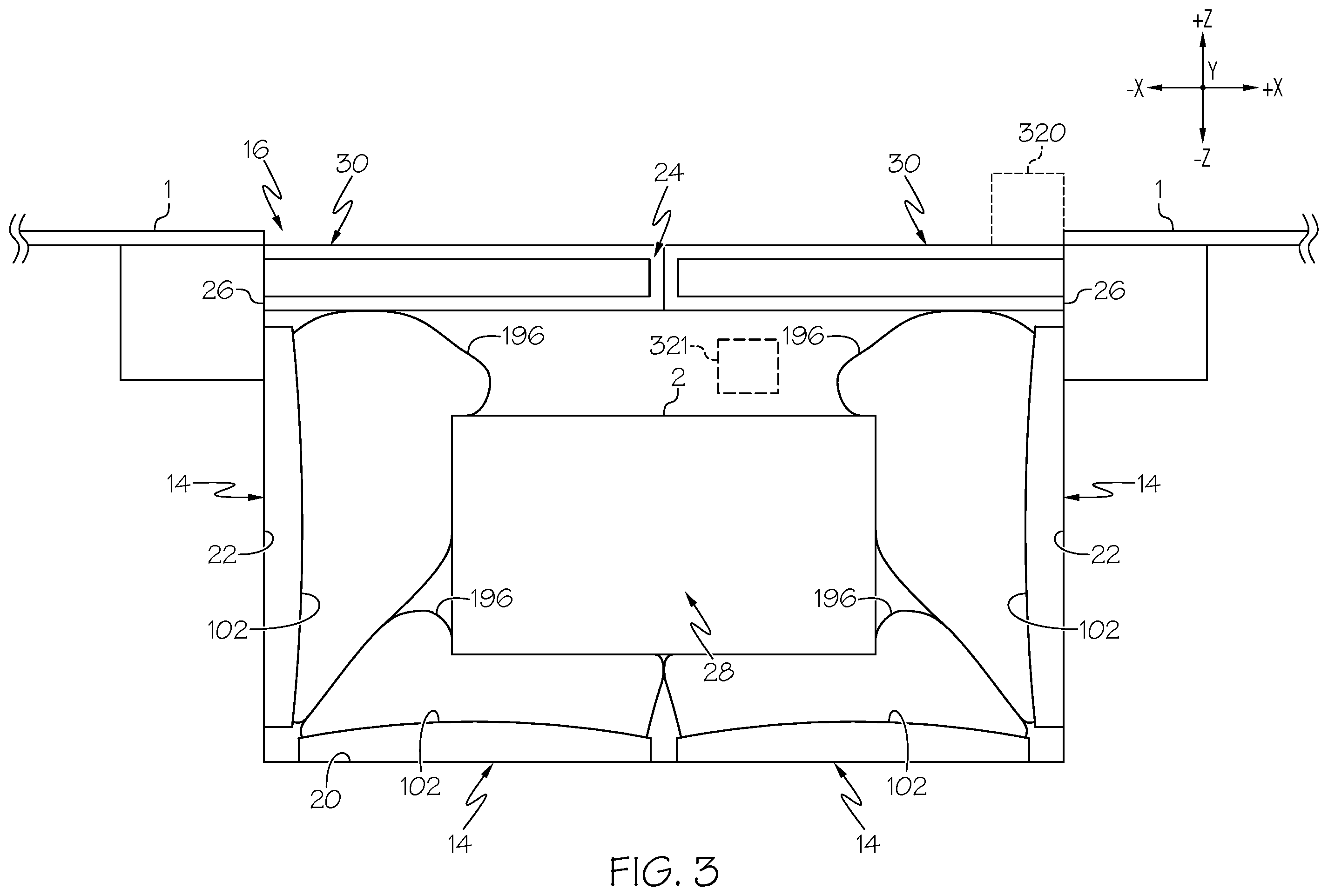 Patent US12403836 Figure 3 – Storage compartment assemblies having artificial muscles and methods of operating storage compartment assemblies