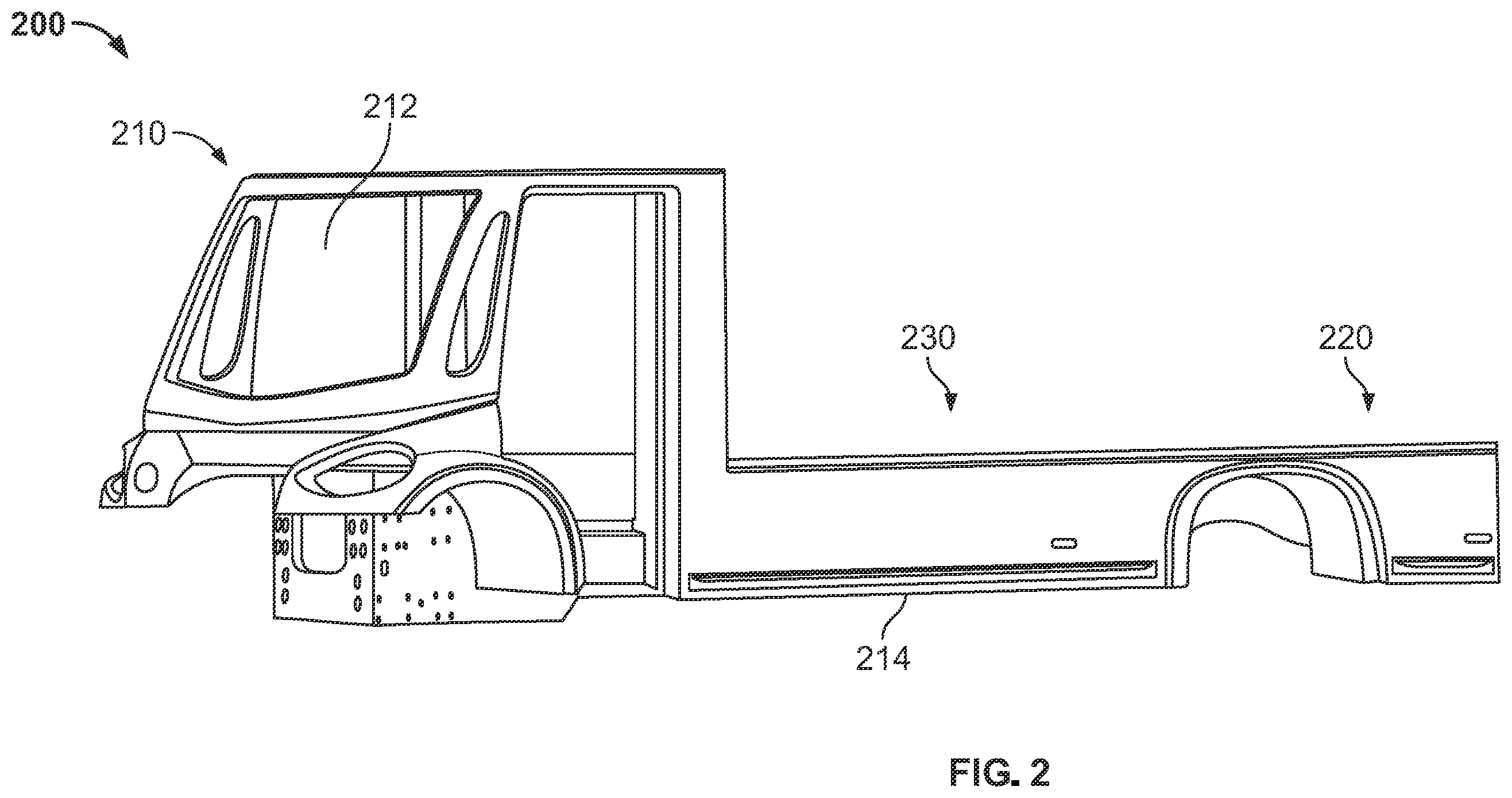 Patent US12403838 Figure 2 – Electric vehicles incorporating flatbeds and methods associated therewith