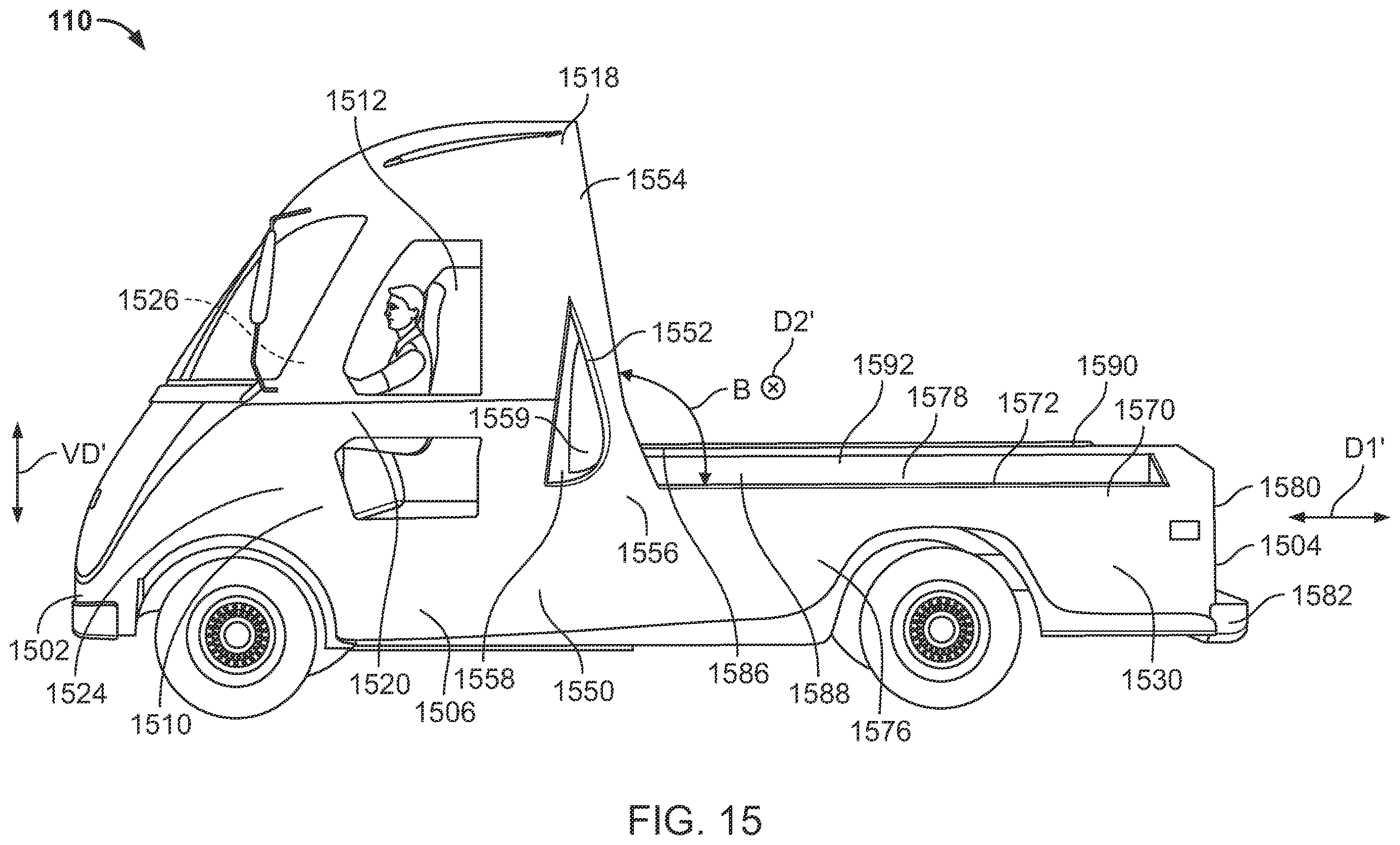 Patent US12403838 Figure 14 – Electric vehicles incorporating flatbeds and methods associated therewith