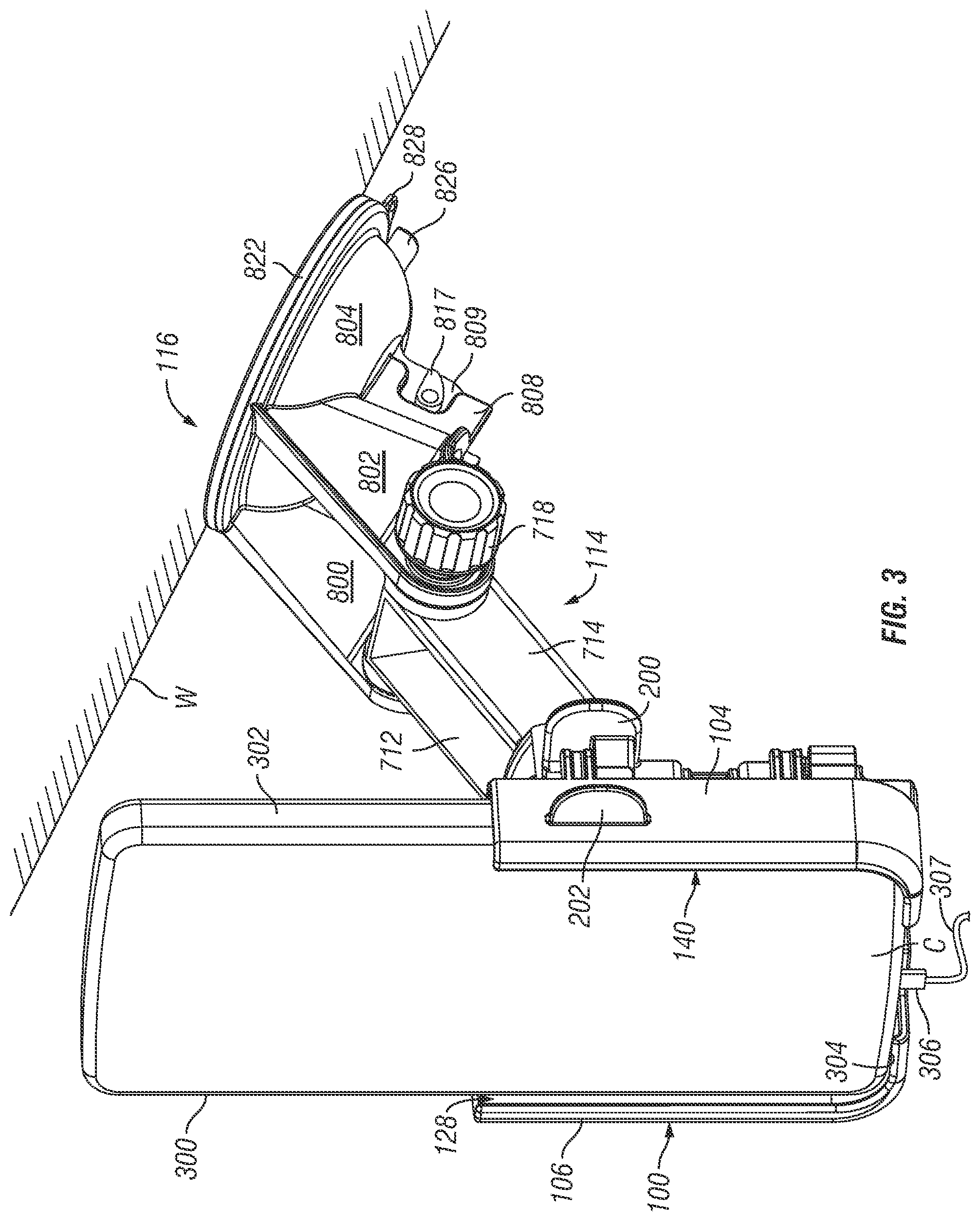 Patent US12403844 Figure 3 – Windshield phone mount with extension arm bumper