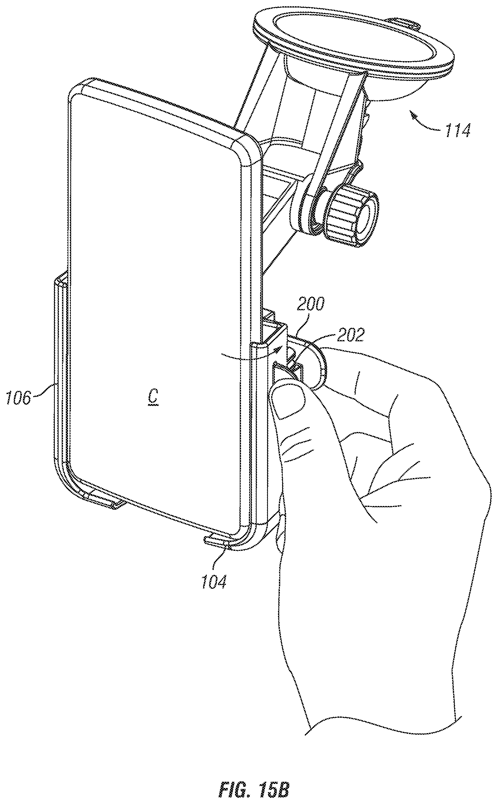 Patent US12403844 Figure 17 – Windshield phone mount with extension arm bumper