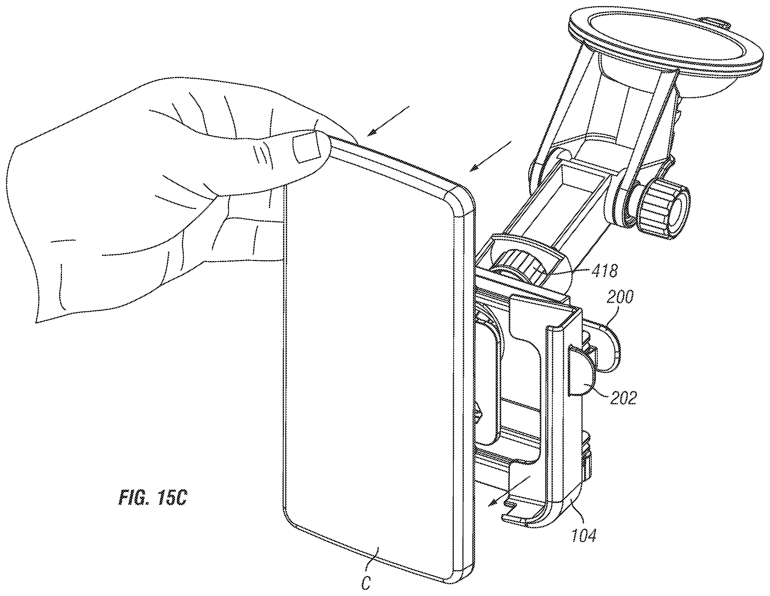 Patent US12403844 Figure 18 – Windshield phone mount with extension arm bumper