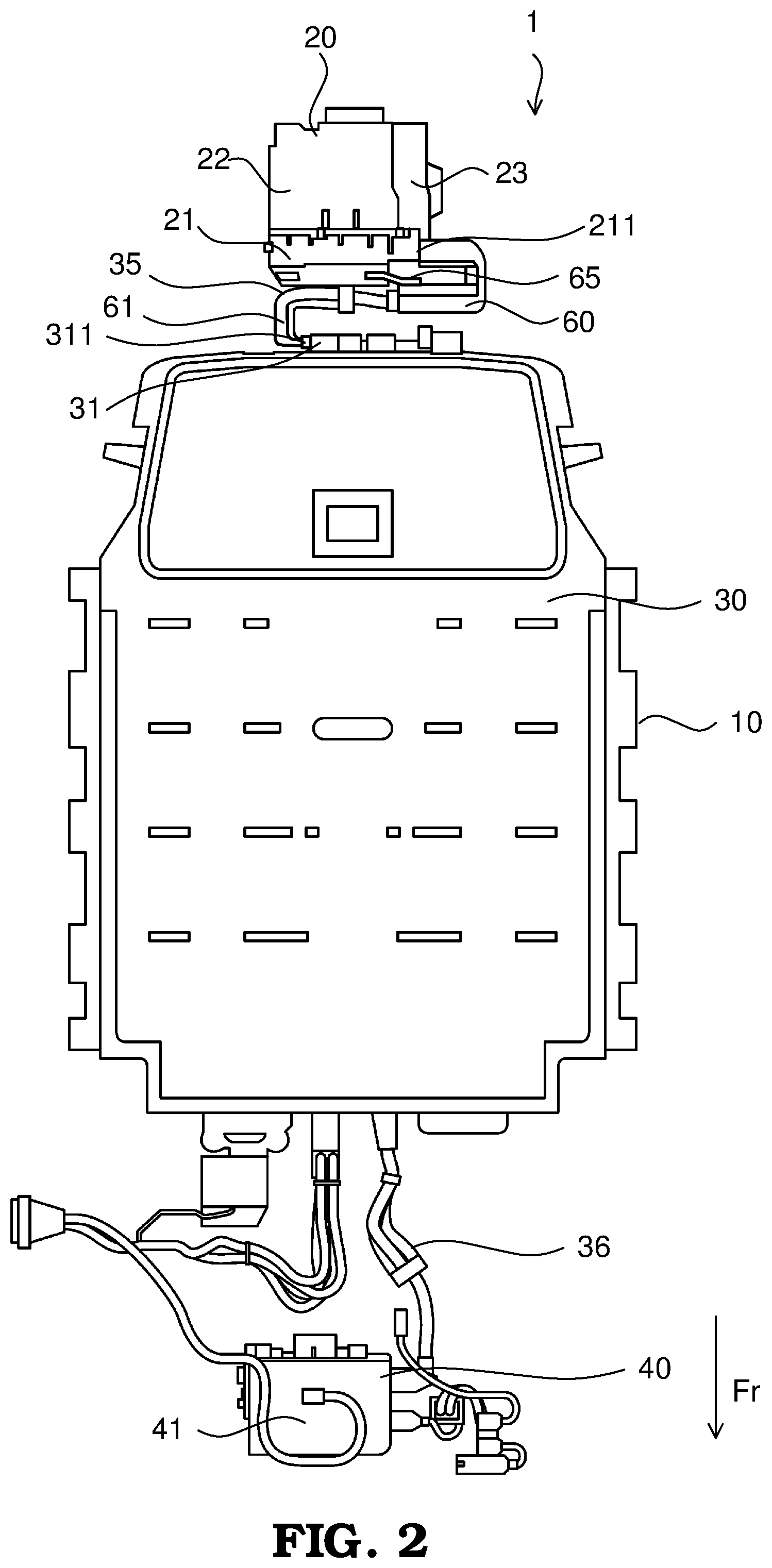 Patent US12403850 Figure 2 – Wire harness mounting structure