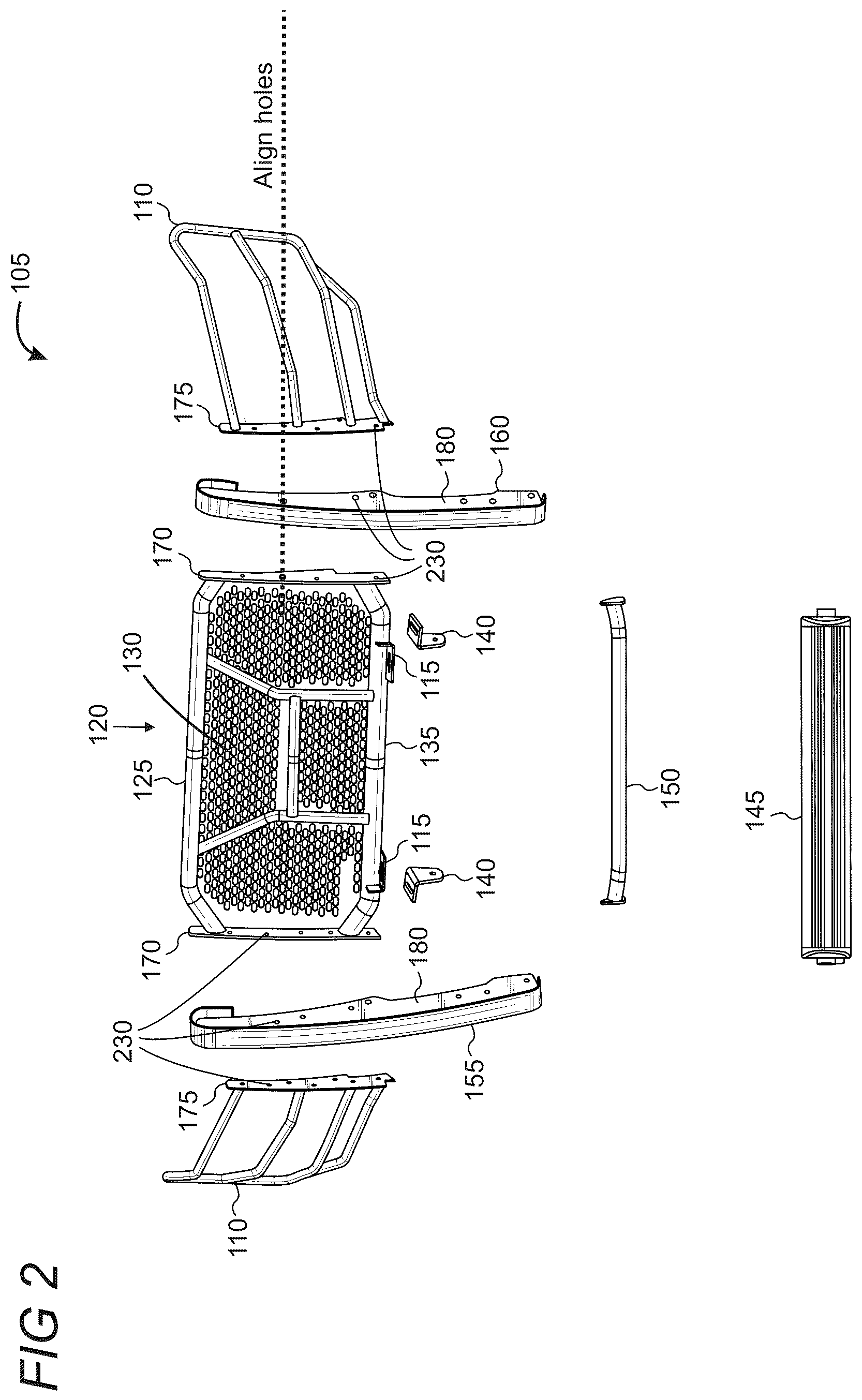 Patent US12403855 Figure 2 – Modular rugged grille guard