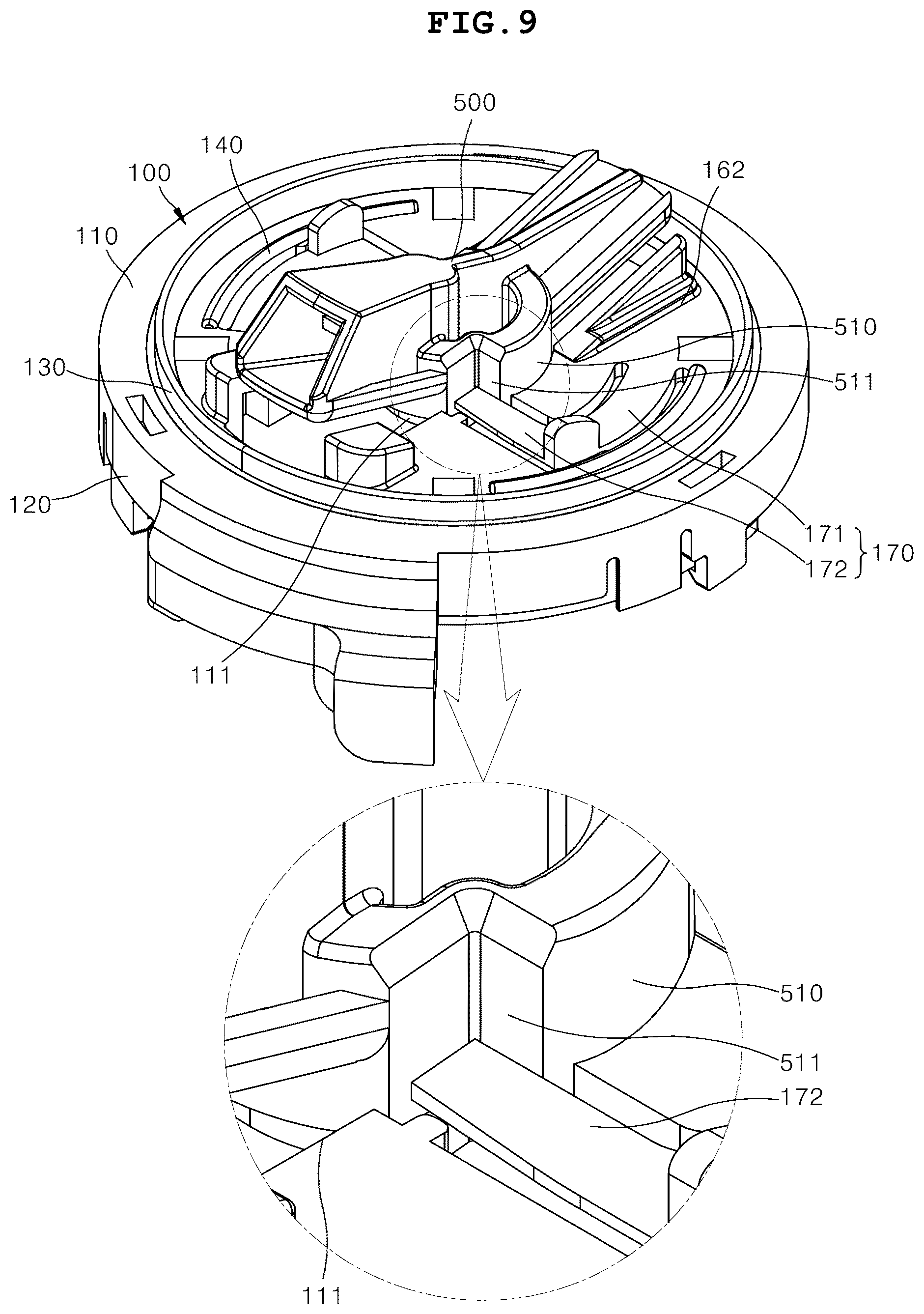 Patent US12403856 Figure 9 – Fixing device for installing pressure-type airbag sensor