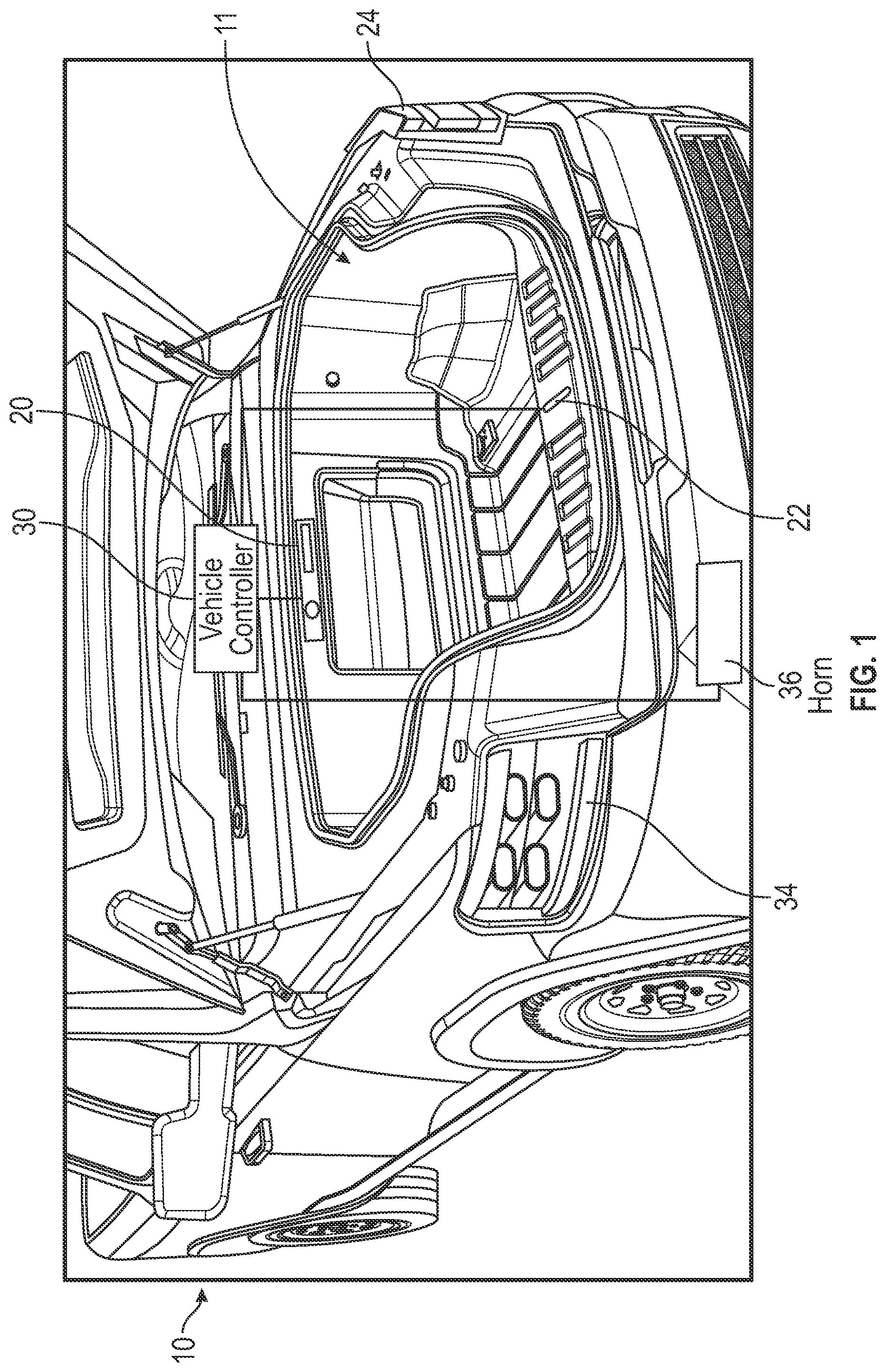 Patent US12403857 Figure 1 – Accessible delivery storage and anti-entrapment feature for an electric vehicle front trunk
