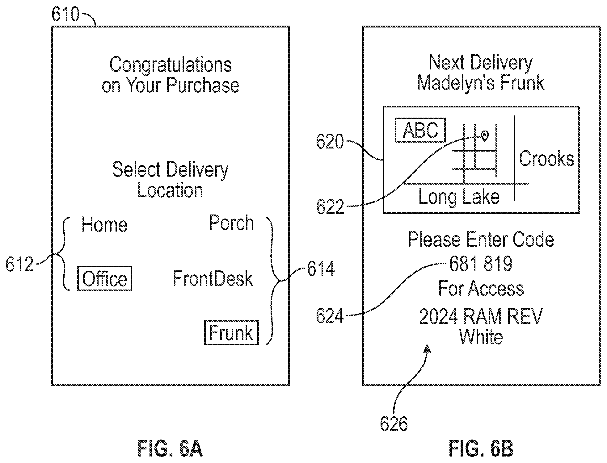 Patent US12403857 Figure 6 – Accessible delivery storage and anti-entrapment feature for an electric vehicle front trunk