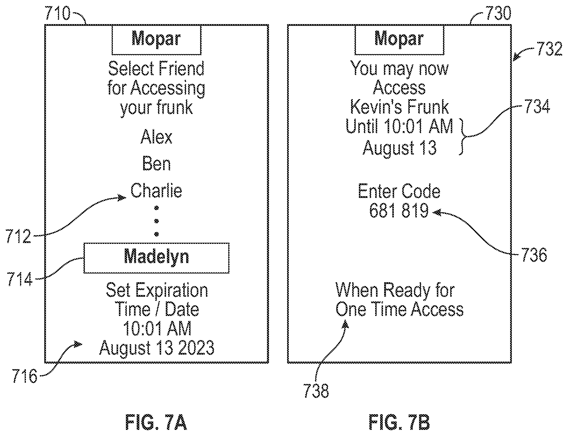 Patent US12403857 Figure 7 – Accessible delivery storage and anti-entrapment feature for an electric vehicle front trunk