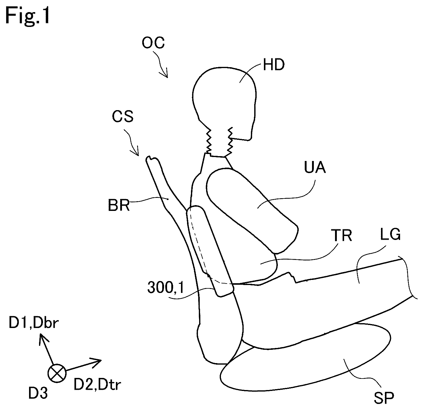 Patent US12403859 Figure 1 – Side airbag device and airbag folding method