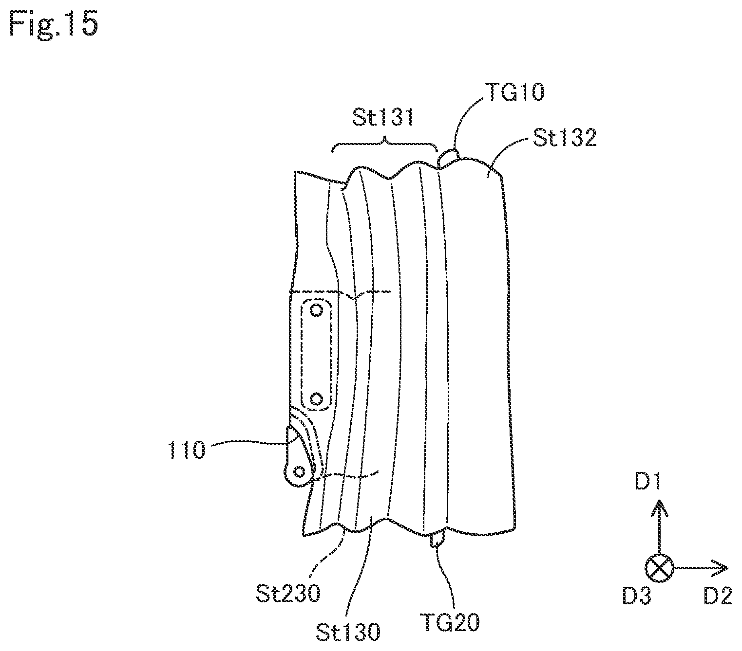 Patent US12403859 Figure 15 – Side airbag device and airbag folding method