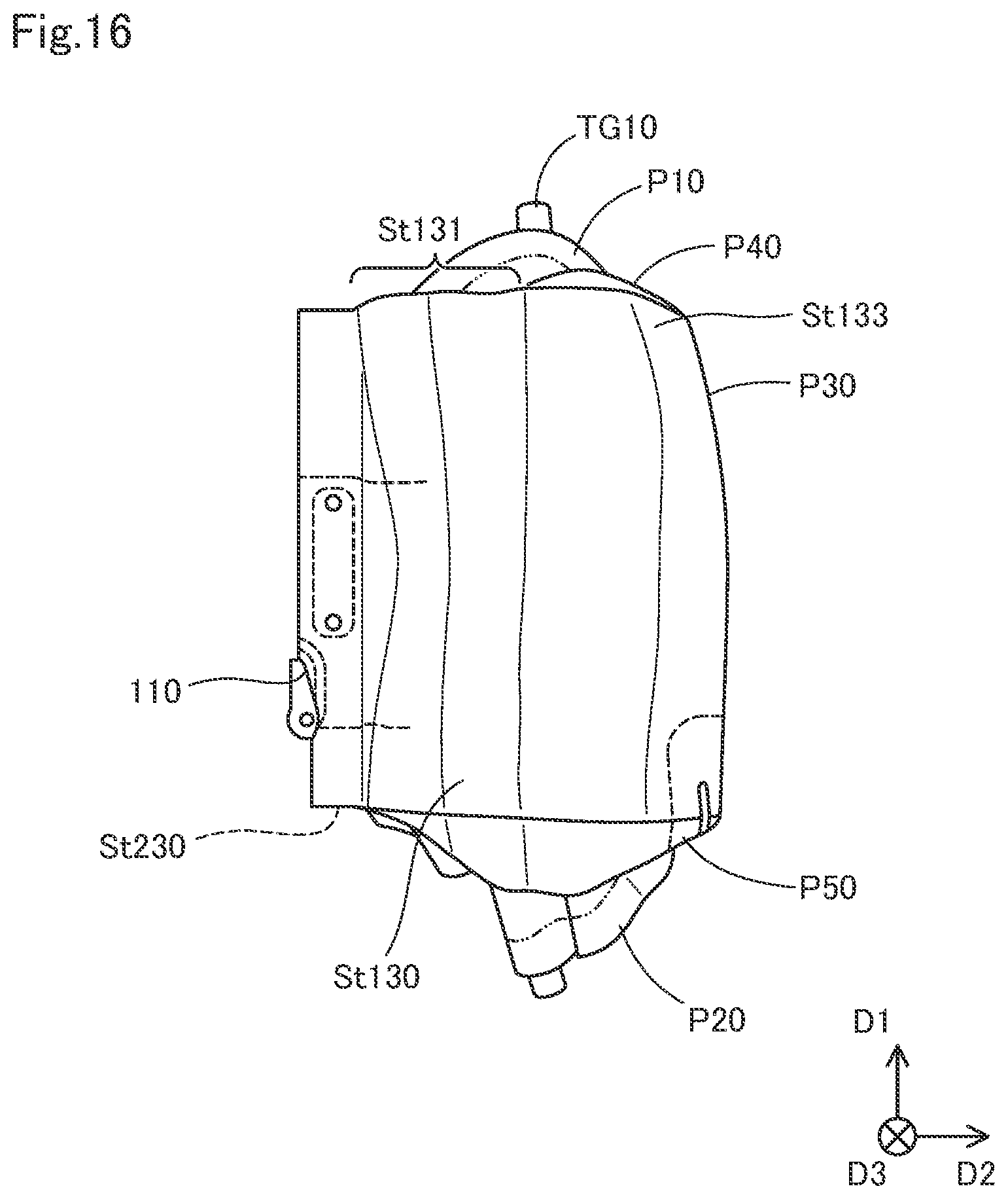 Patent US12403859 Figure 16 – Side airbag device and airbag folding method