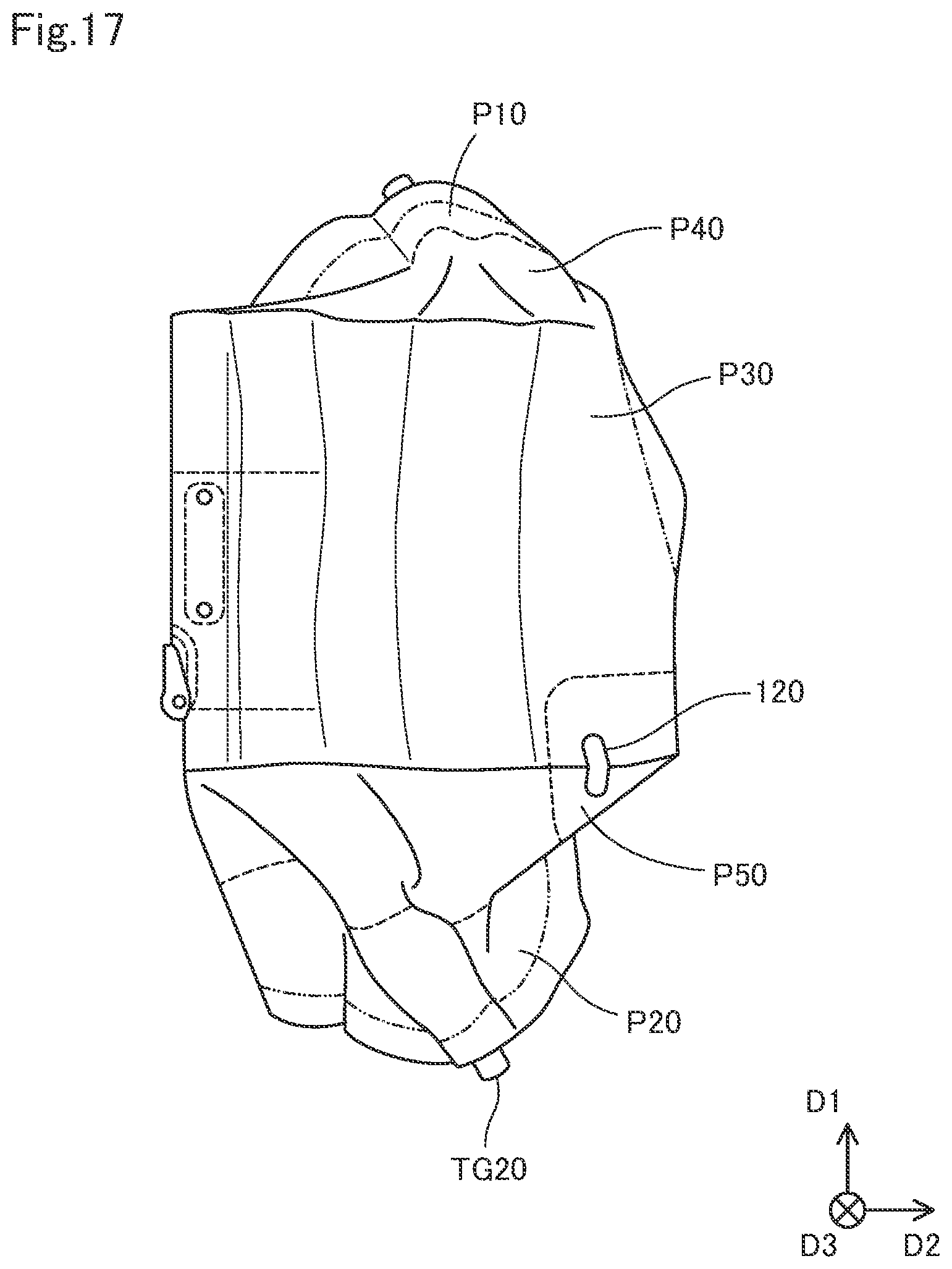 Patent US12403859 Figure 17 – Side airbag device and airbag folding method