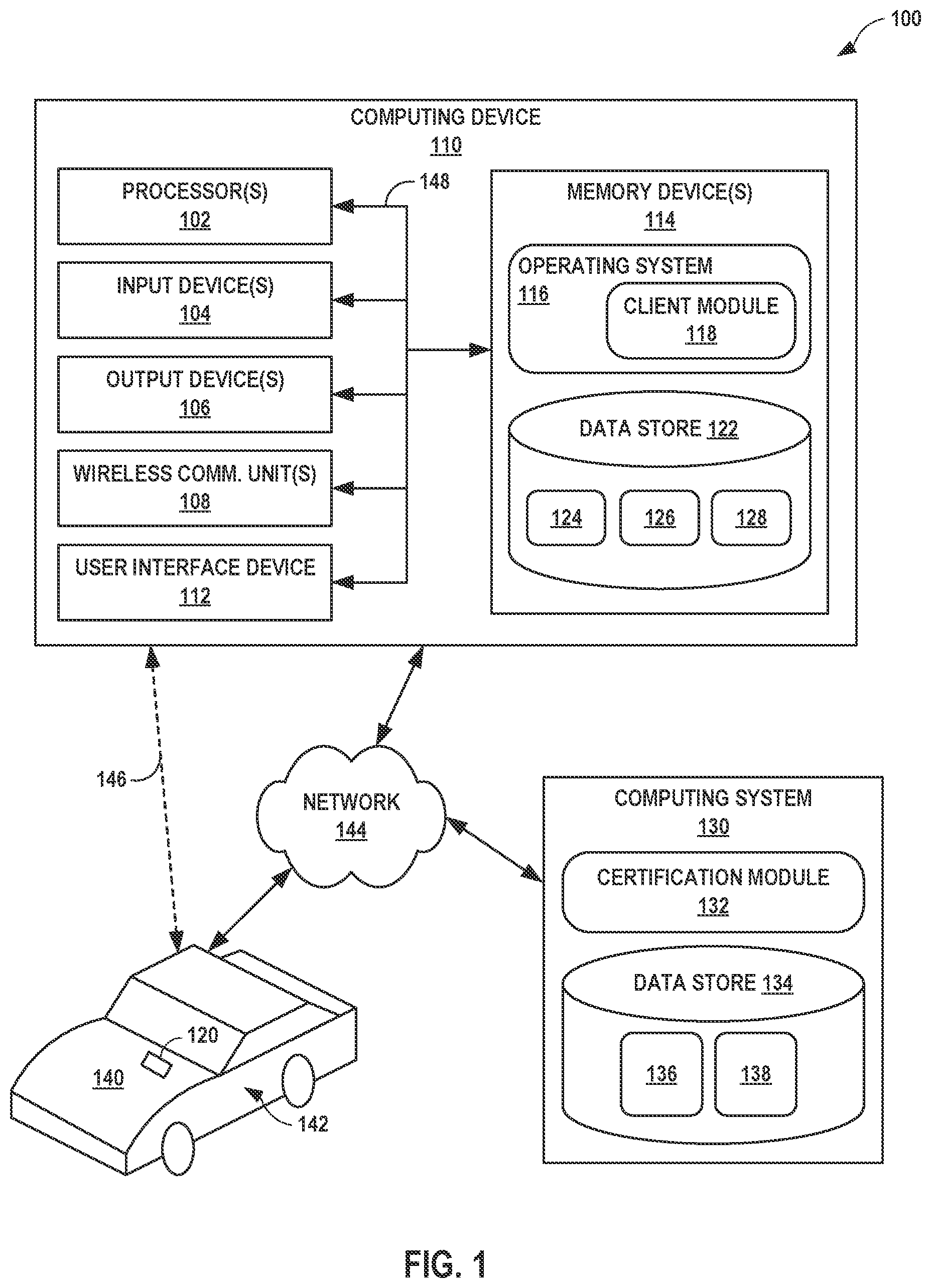 Patent US12403862 Figure 1 – Central authority for certifying unbonded access to a vehicle via a digital key device