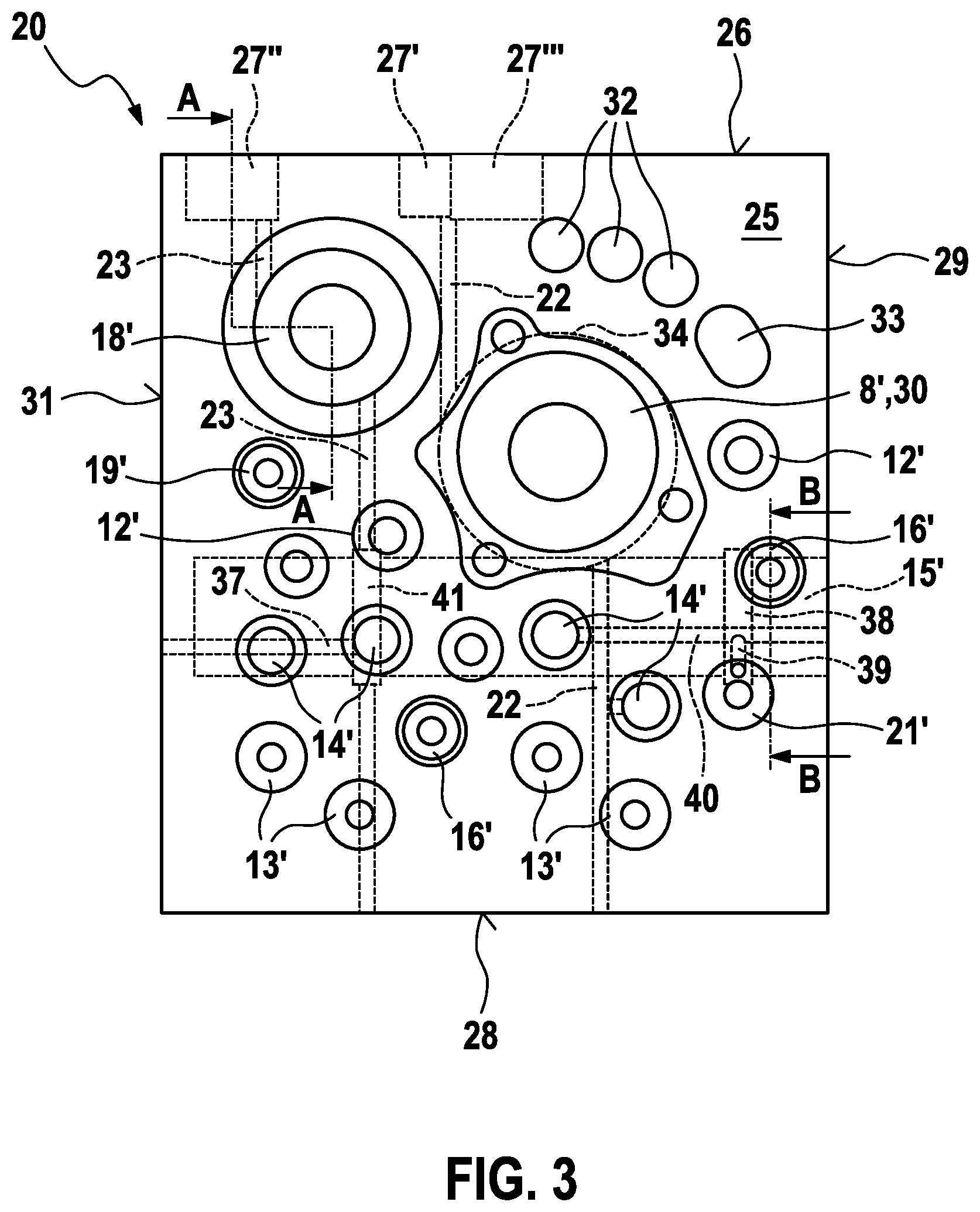 Patent US12403872 Figure 3 – Hydraulic block for a brake unit of a hydraulic power brake system