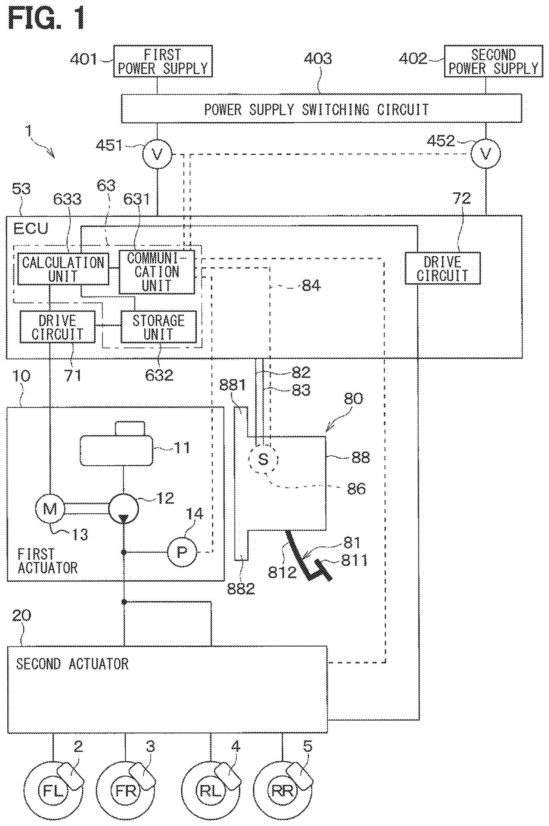 Patent US12403876 Figure 1 – Vehicle brake system