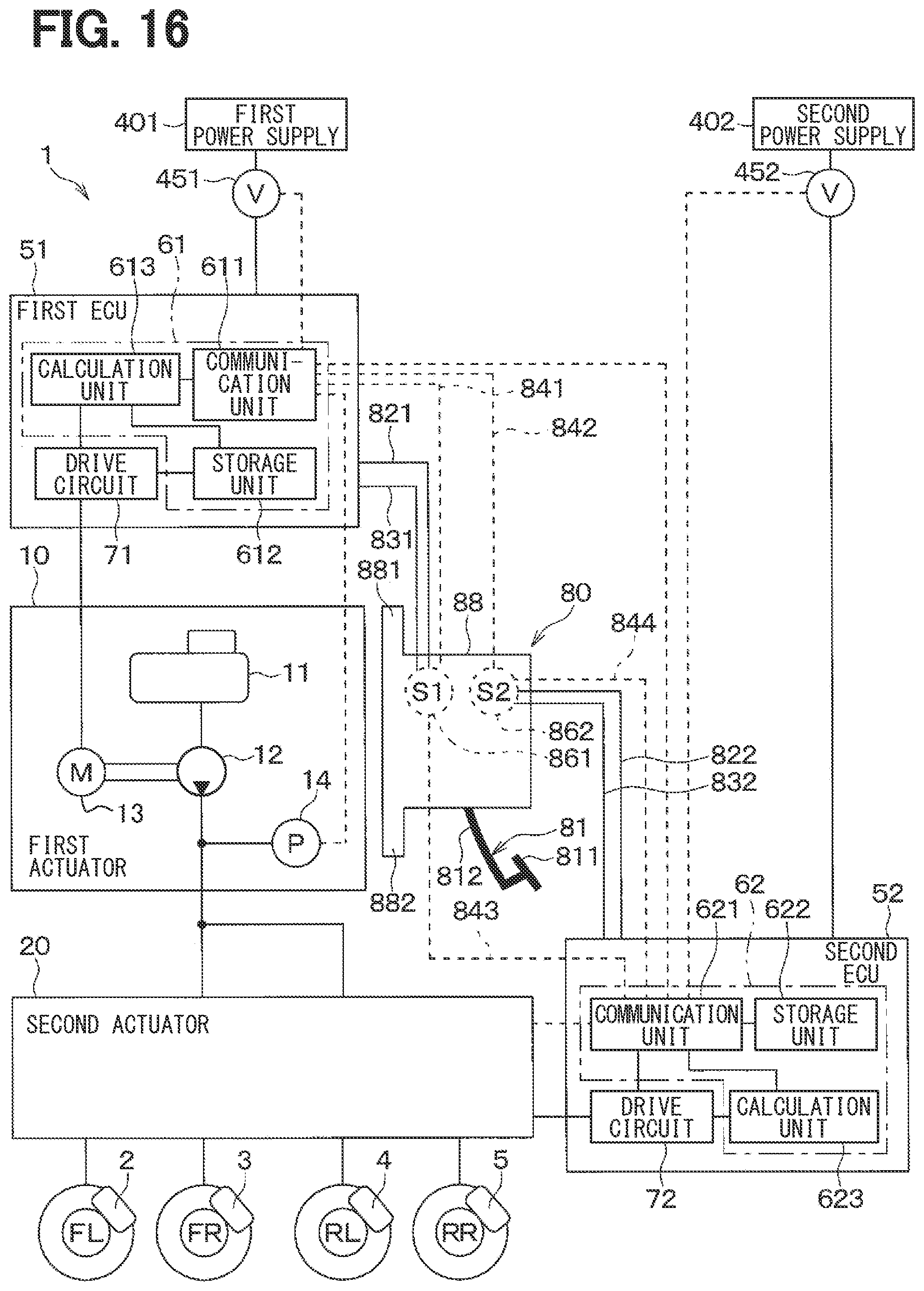 Patent US12403876 Figure 14 – Vehicle brake system