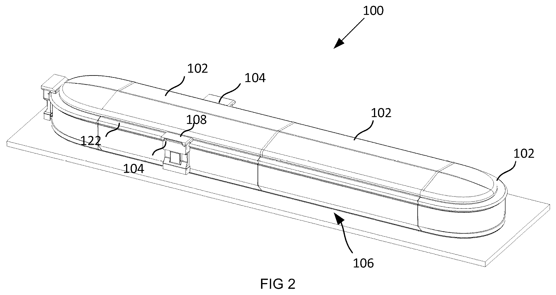 Patent US12403940 Figure 2 – System and method for supporting and connecting conveyor track