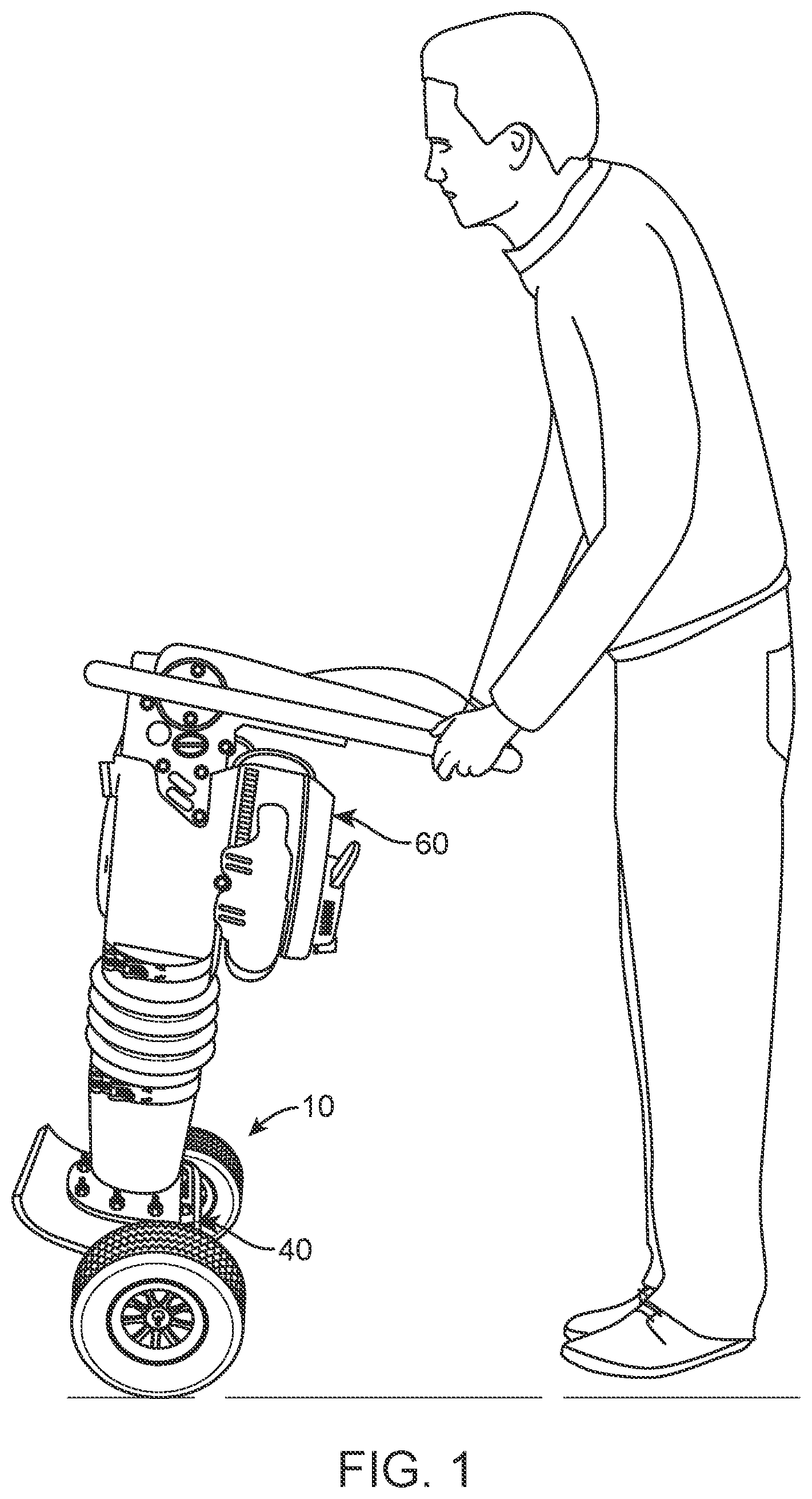 Patent US12403947 Figure 1 – Wheel attachment for tamper